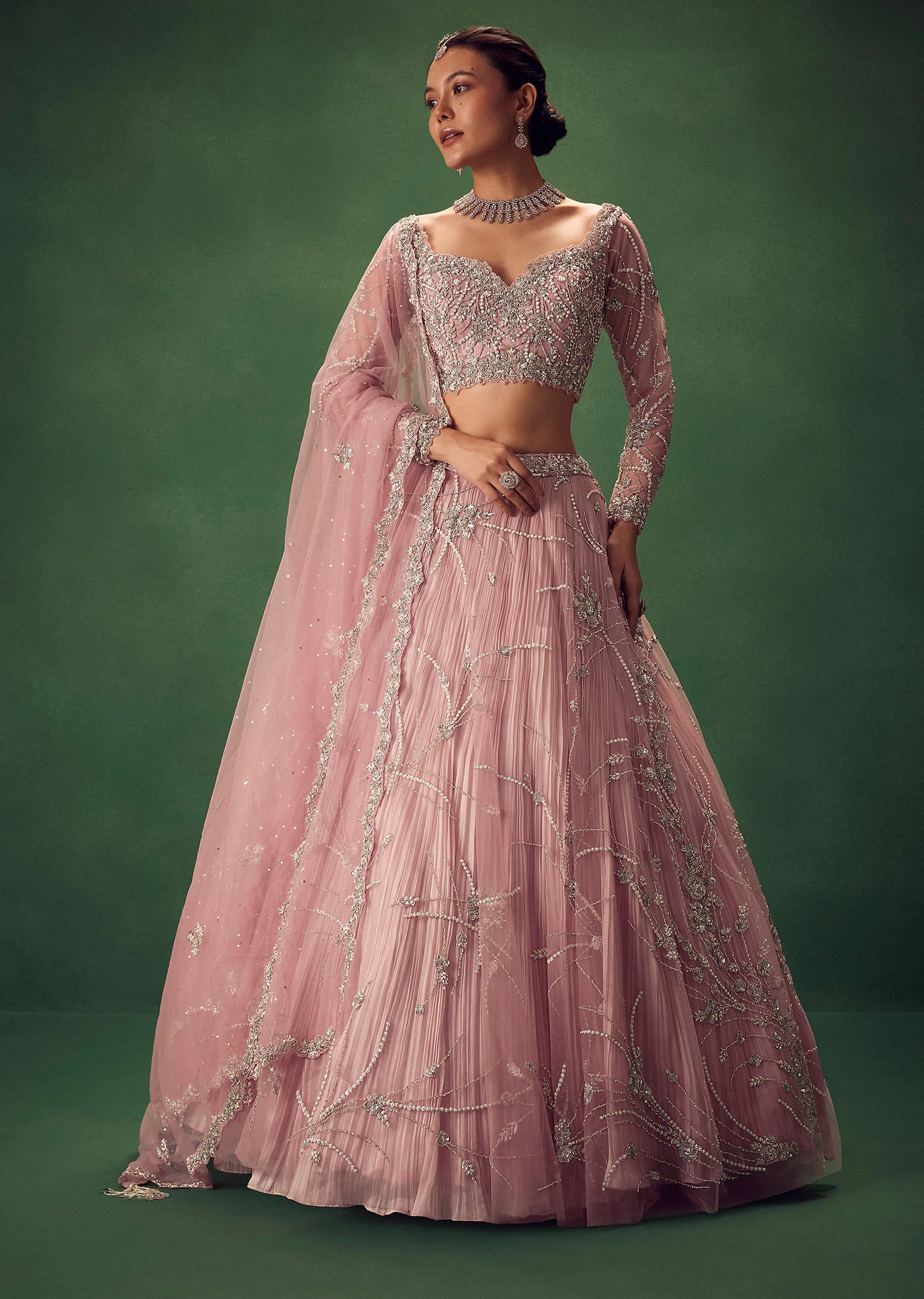 Blush Pink Hand Embroidered Lehenga Set - Image 2
