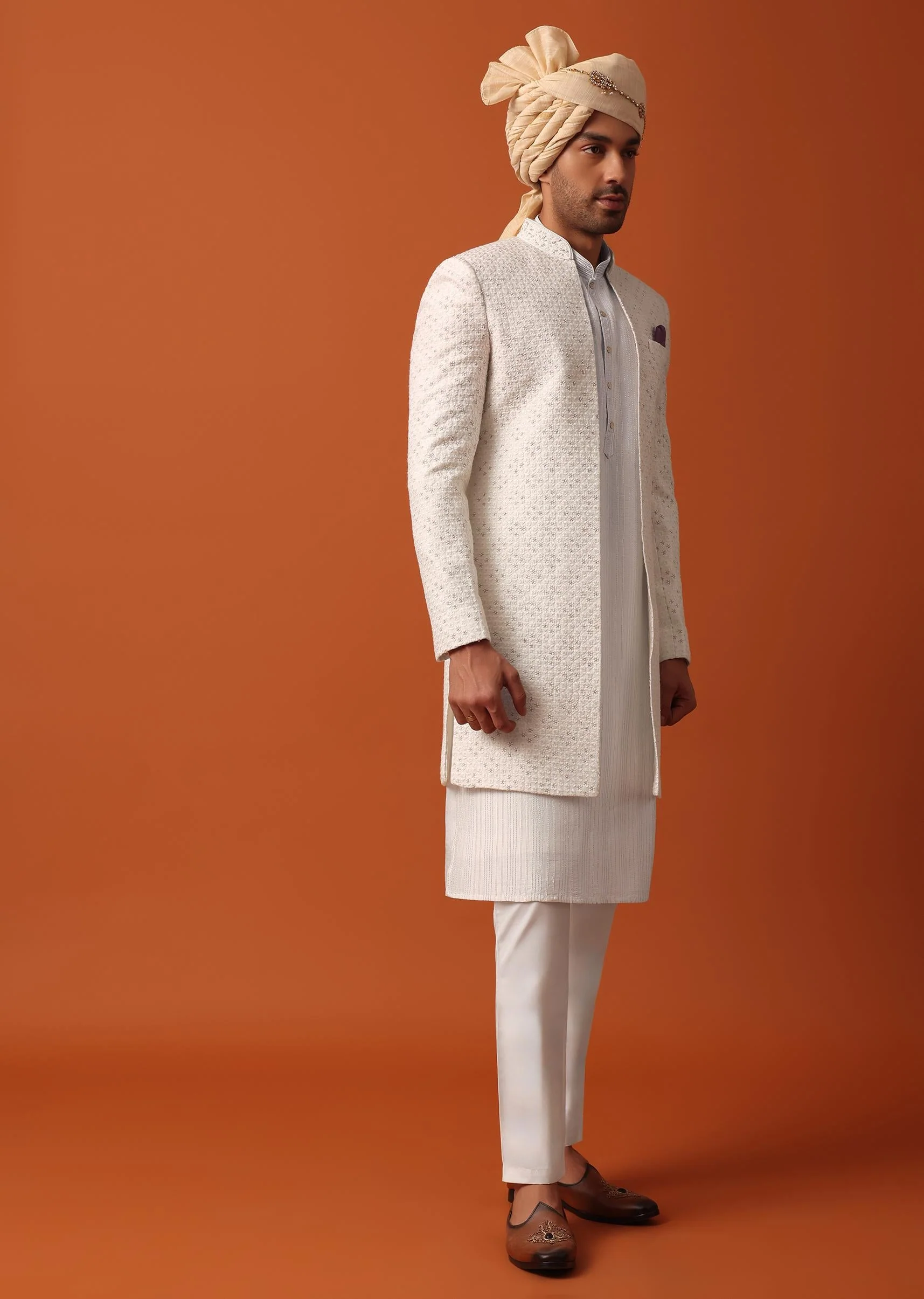 Blush Pink Sherwani Adorned with Intricate Embroidery All Over - Image 4
