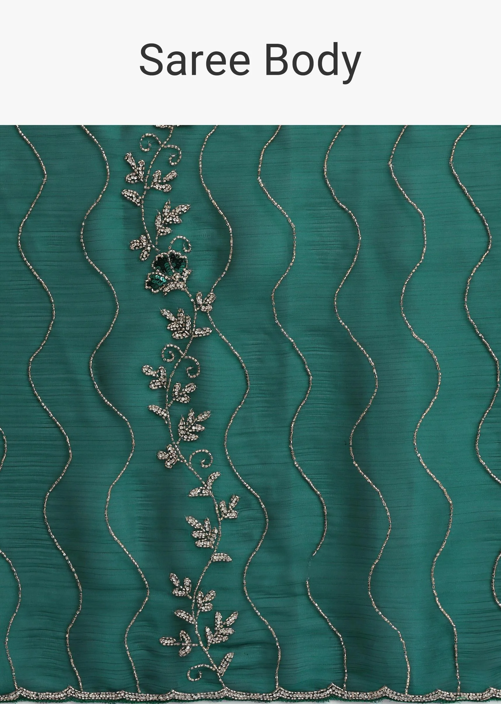 Bottle Green Chinon Saree With Cut Dana Embroidery And Unstitched Blouse - Image 10