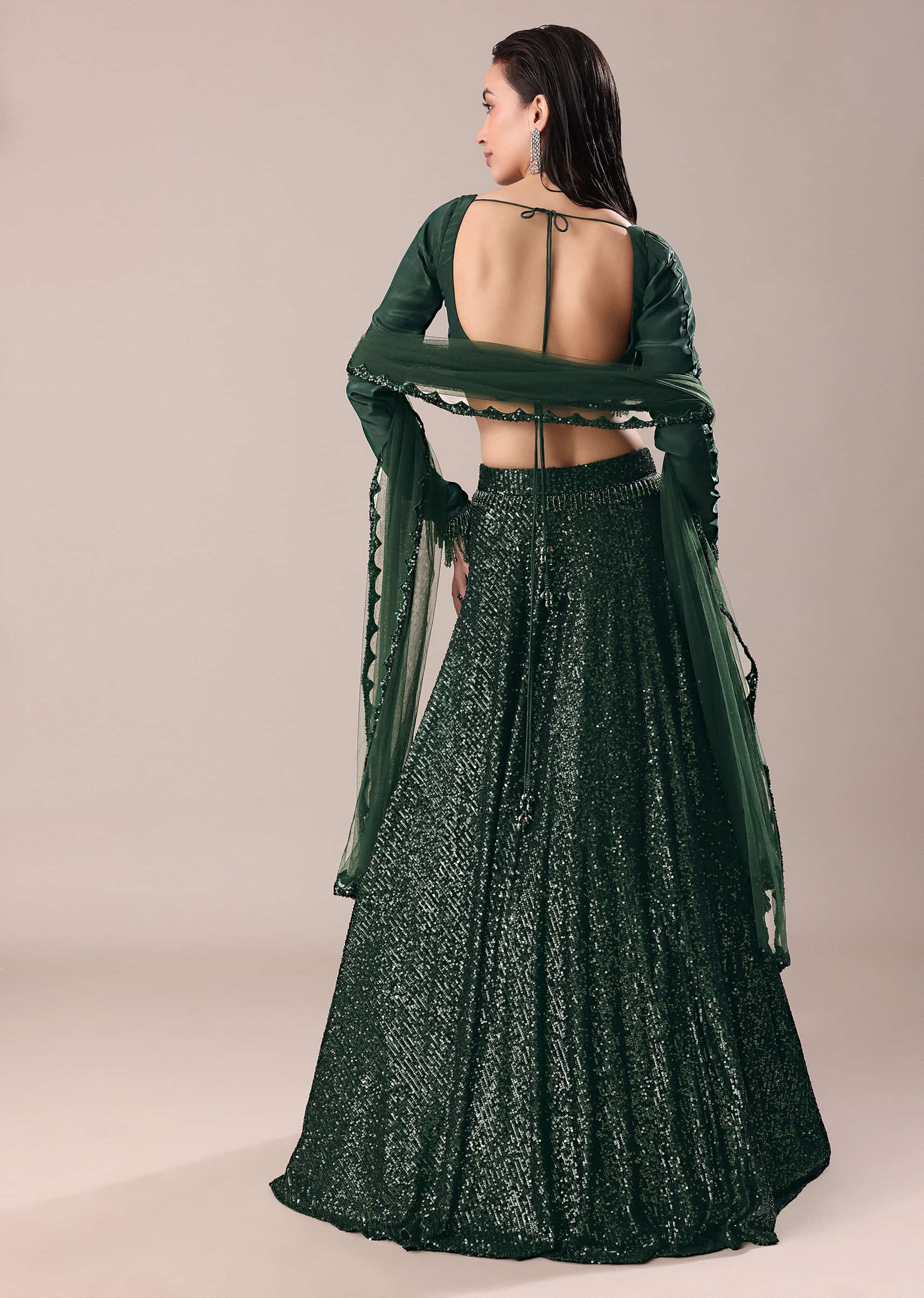 Bottle Green Embroidered Lehenga And Blouse With Dupatta - Image 4