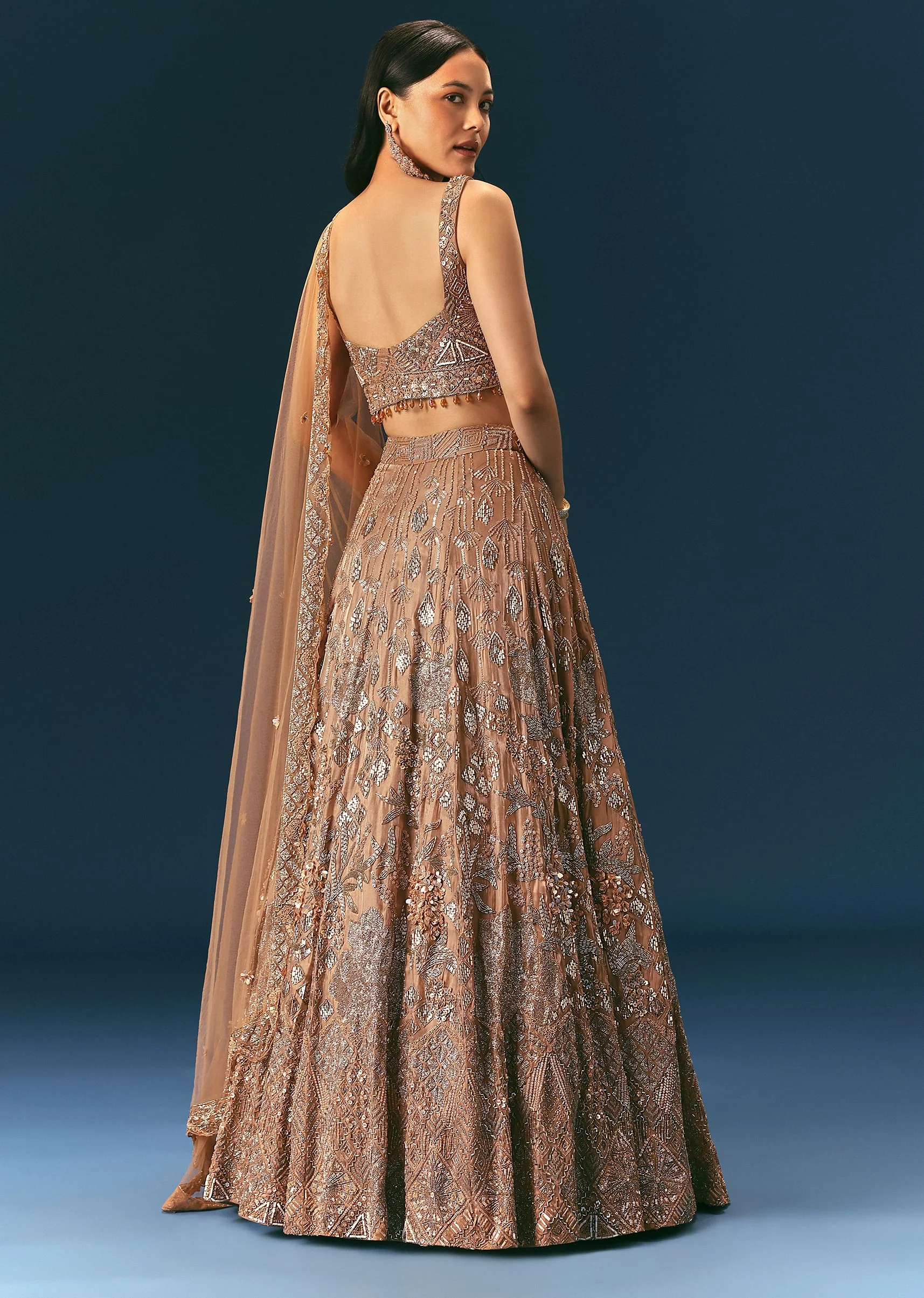 Bronze Organza Lehenga Set With Hand Work - Image 5