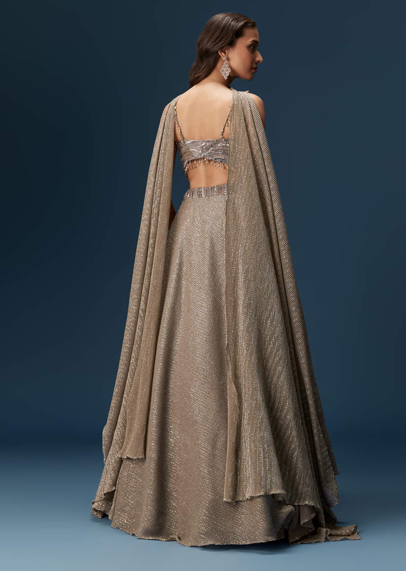 Brown Bridesmaid Lehenga With Choker Net Dupatta And Embellished Blouse - Image 3