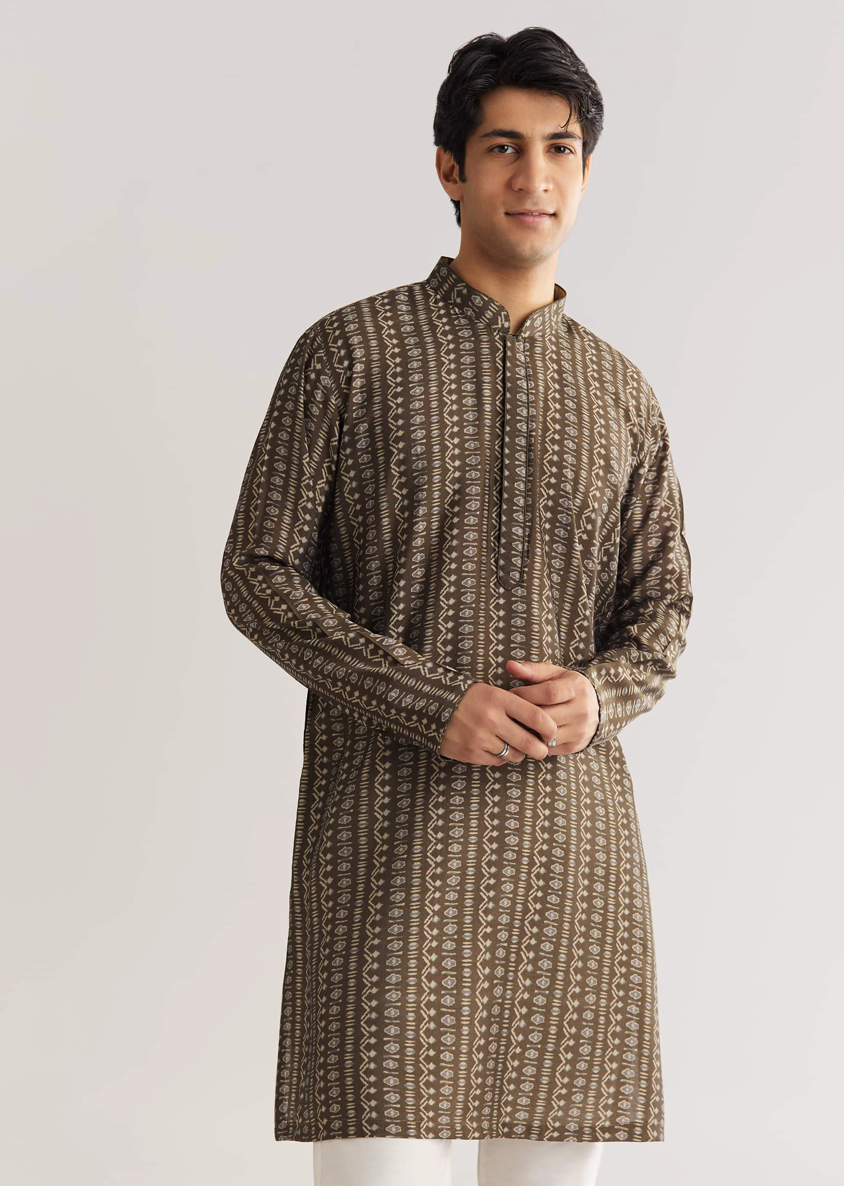 Brown Chanderi Silk Jacket Kurta Set With Mirror And Stone Work - Image 6