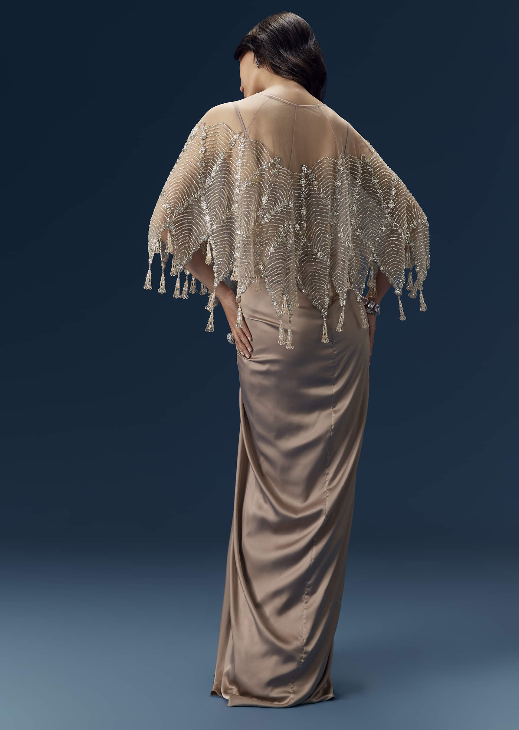 Brown Crop Top Skirt Set with Cape - Image 2