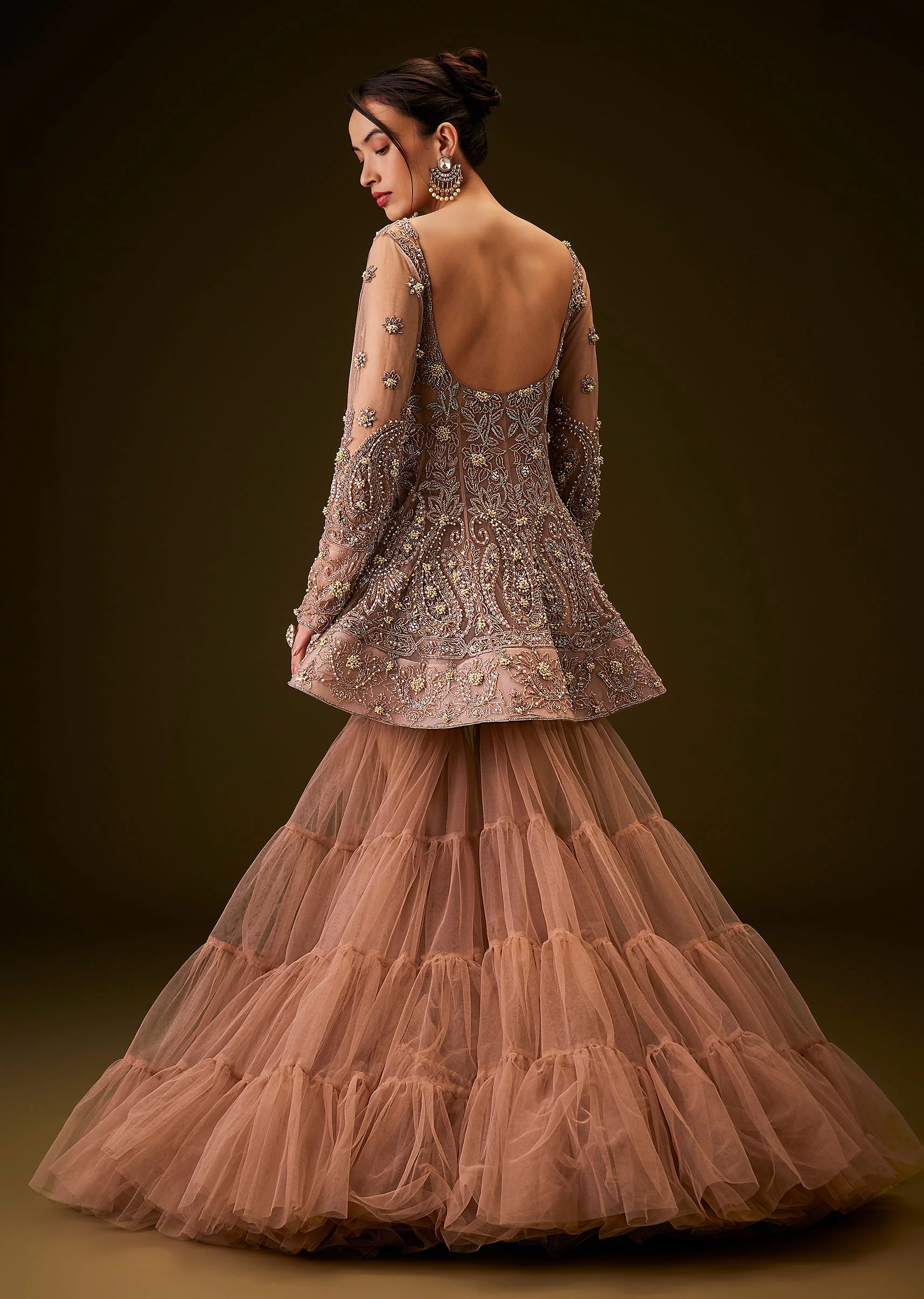 Brown Hand Embroidered Sharara Set - Image 5