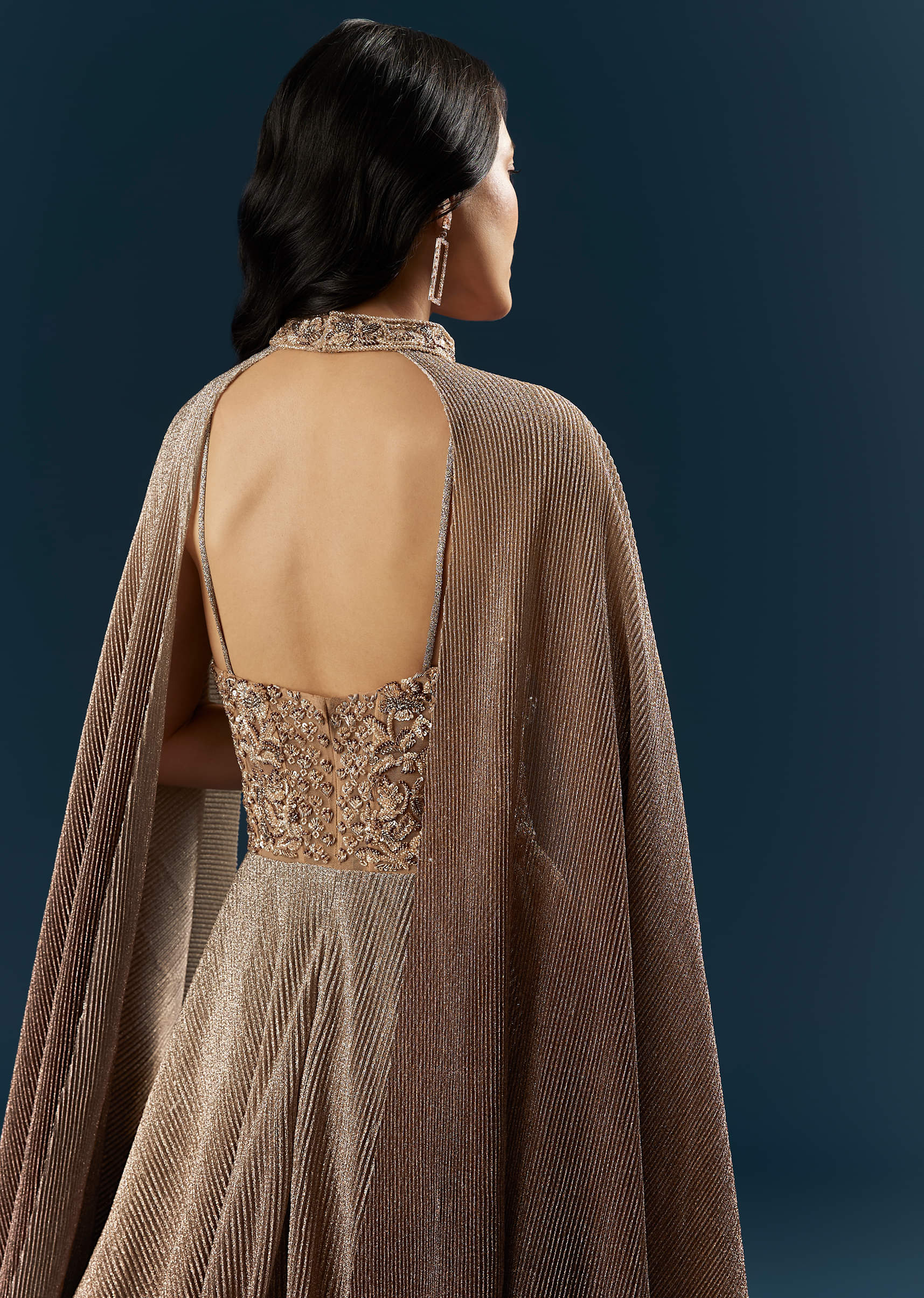 Brown Imported Net Bridal Gown With Heavy Embroidery - Image 6