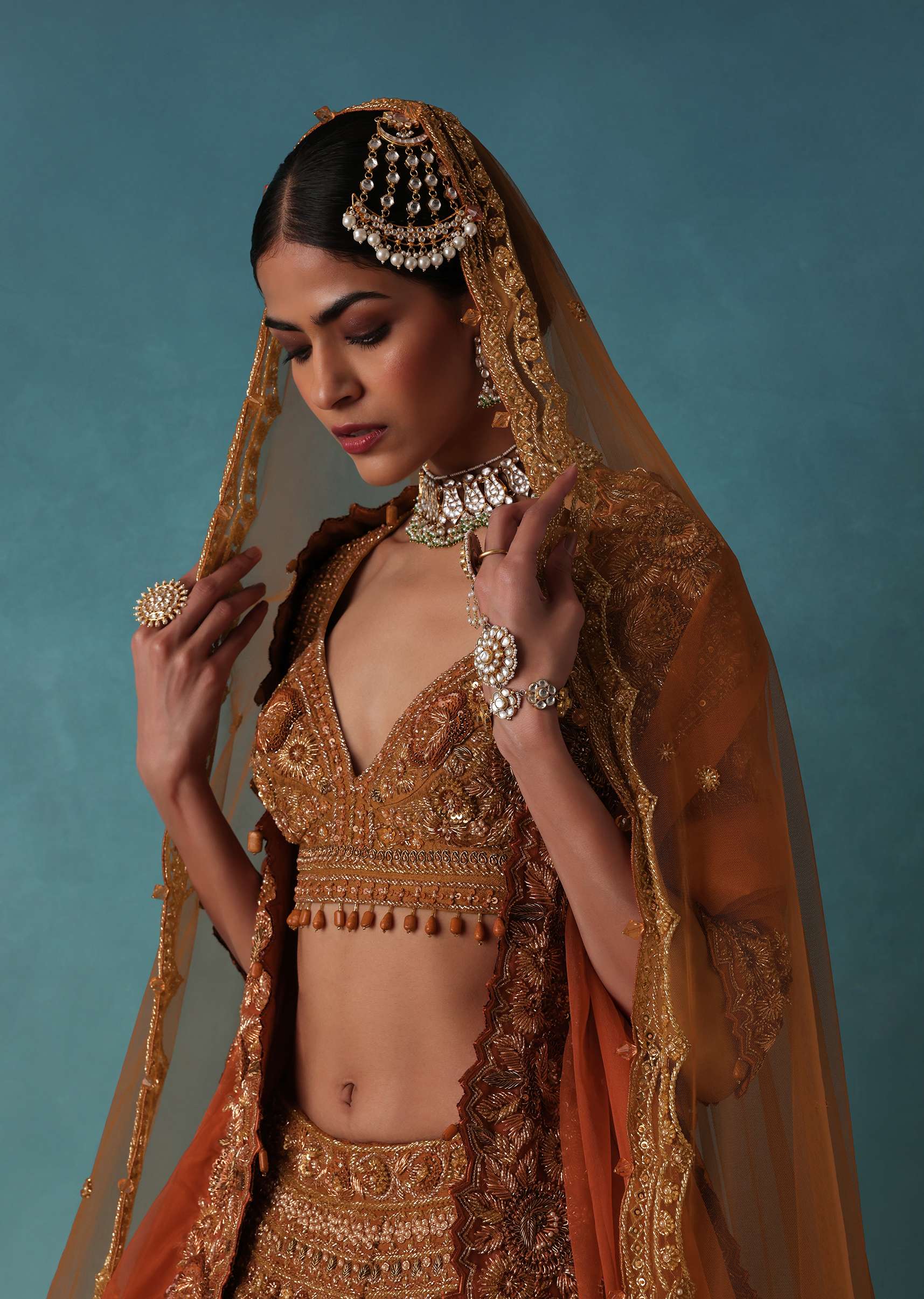 Brown Raw Silk Bridal Lehenga Set With Hand Embroidery - Image 5
