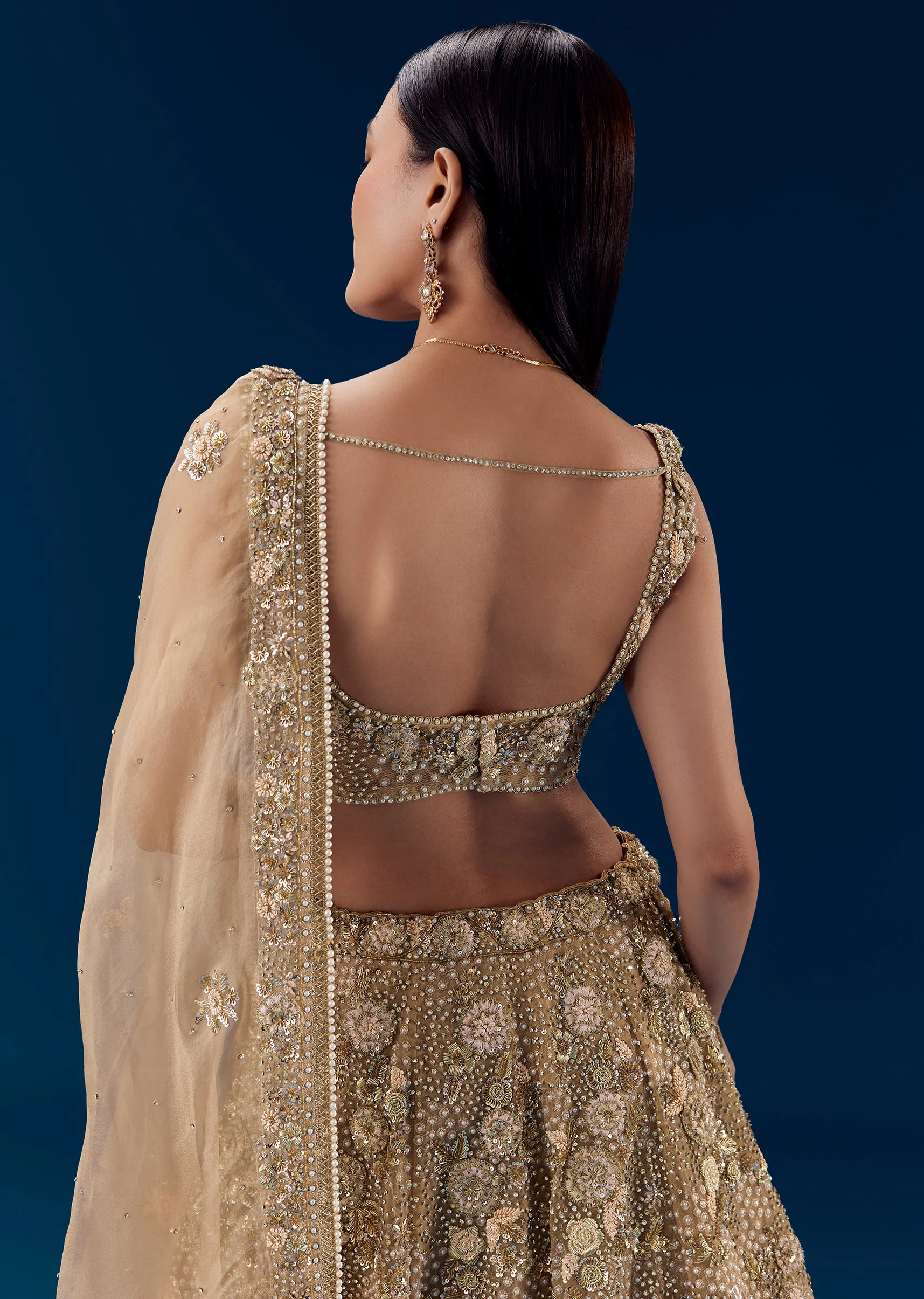 Brown Silk Zari Embellished Bridal Lehenga Set - Image 6