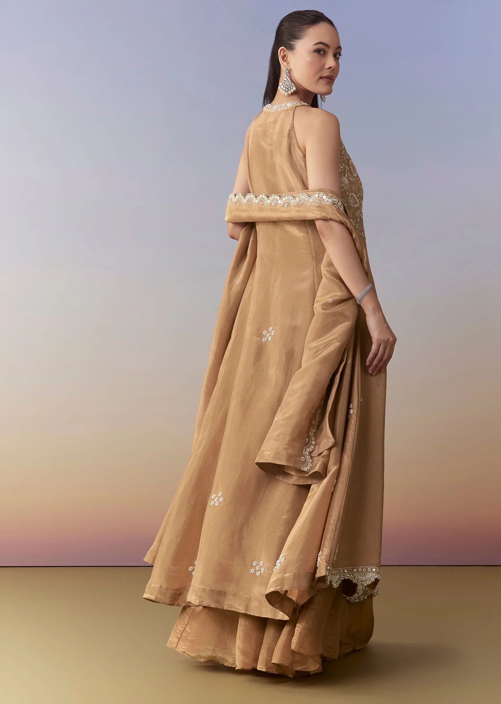 Brown Slit Anarkali Set with Cutdana Work - Image 5