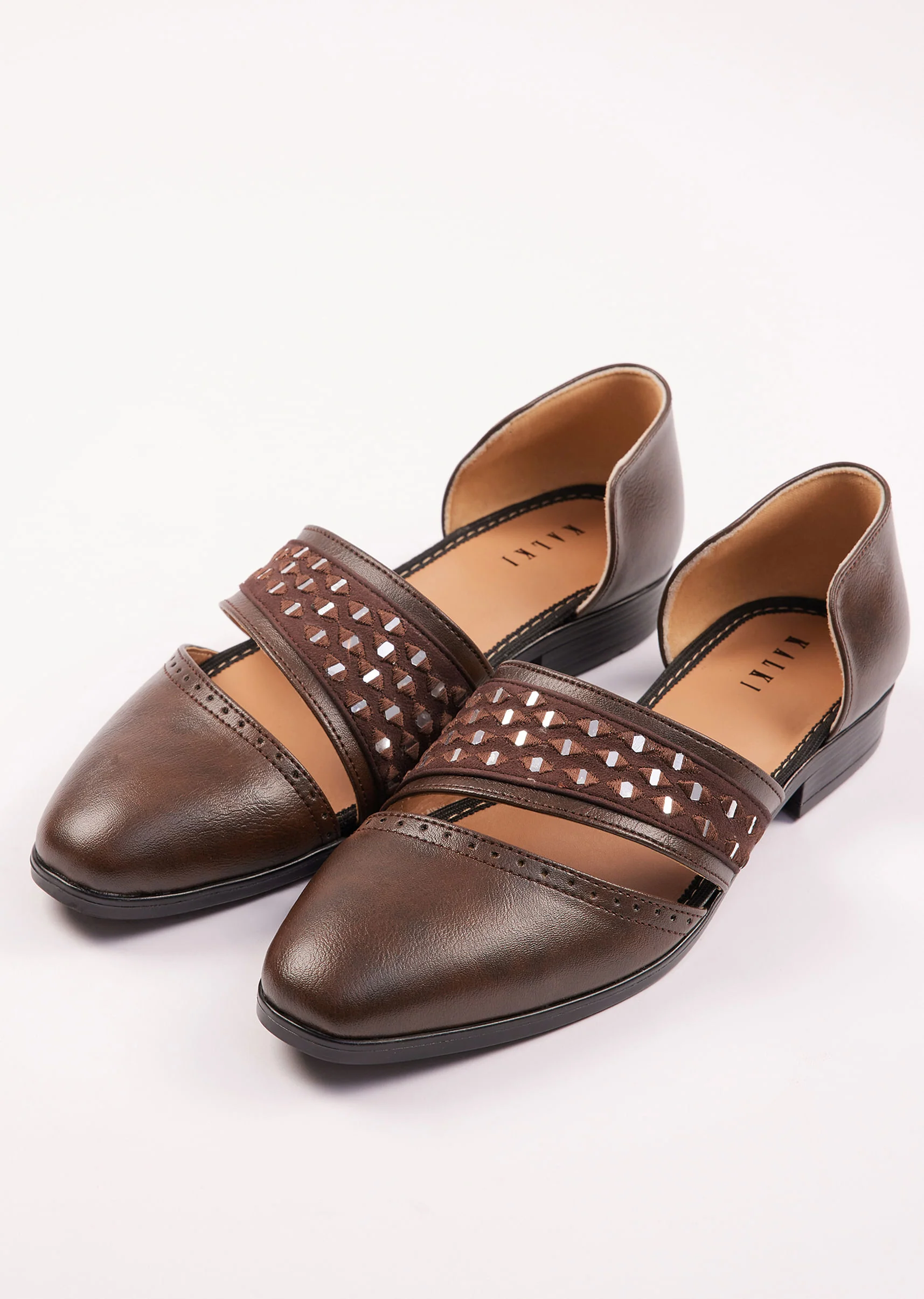 Brown Suede Juttis With Mirror Work - Image 2