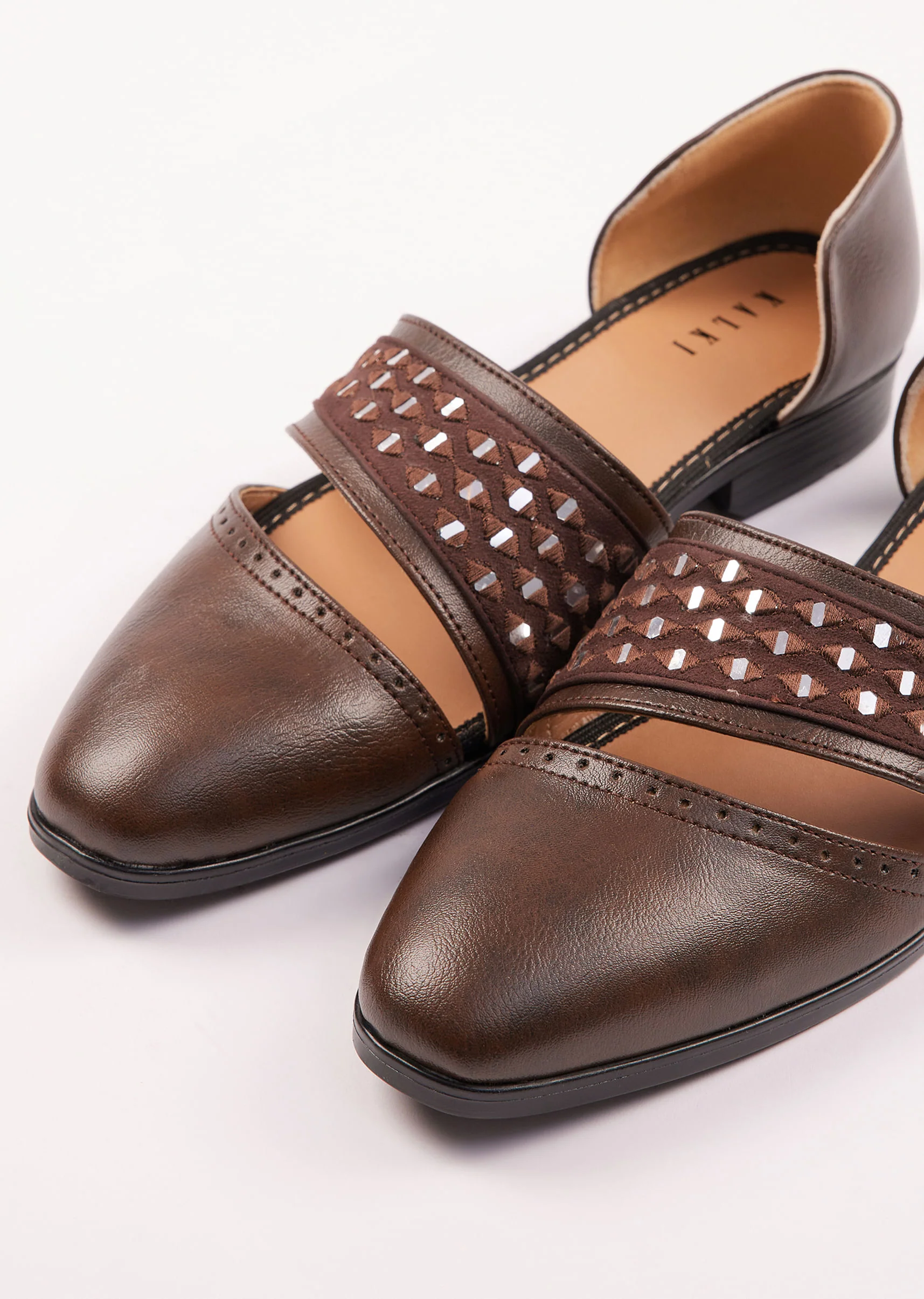 Brown Suede Juttis With Mirror Work - Image 3
