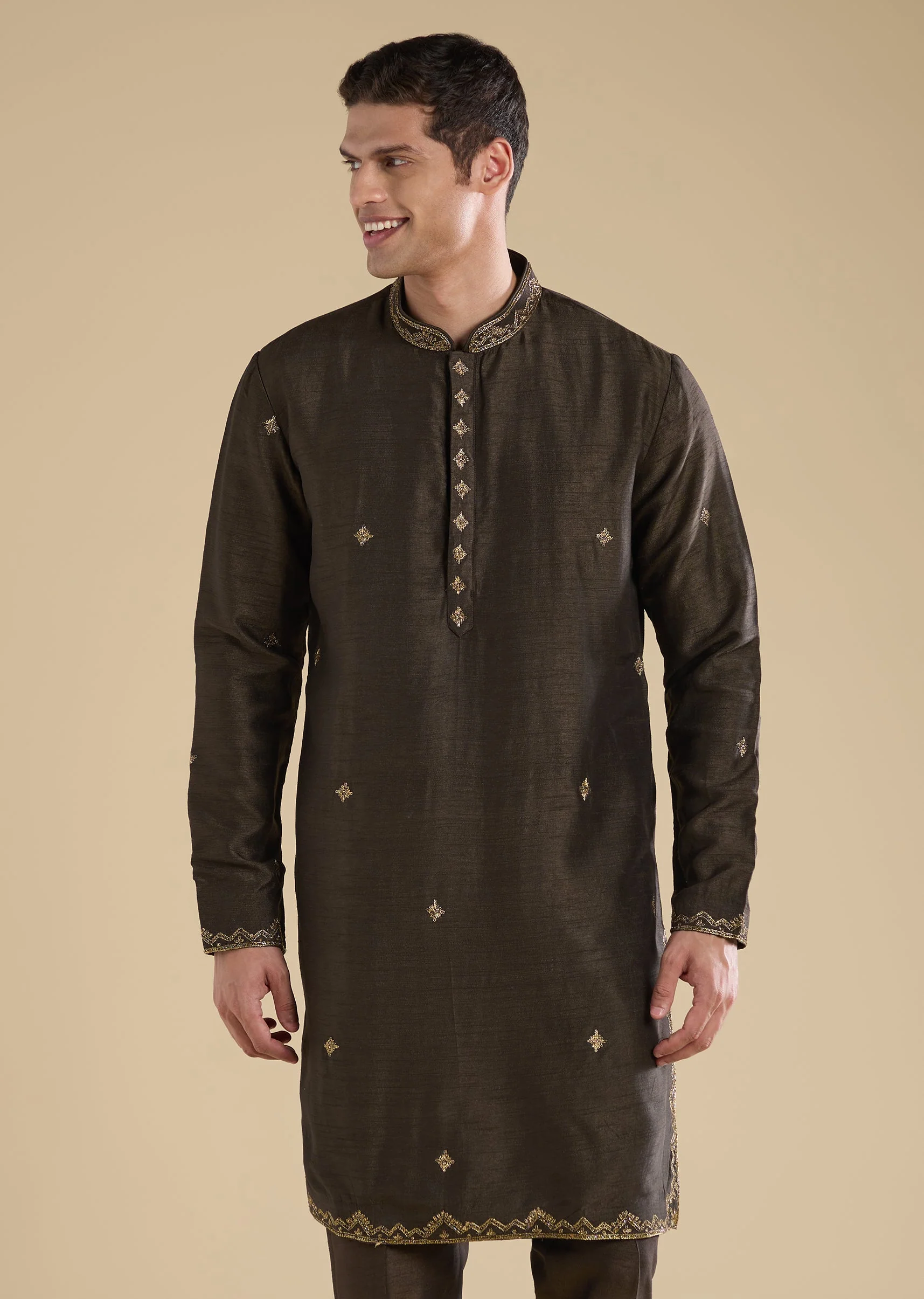 Brown Velvet Embellished Jodhpuri Set With Kurta And Pants - Image 6