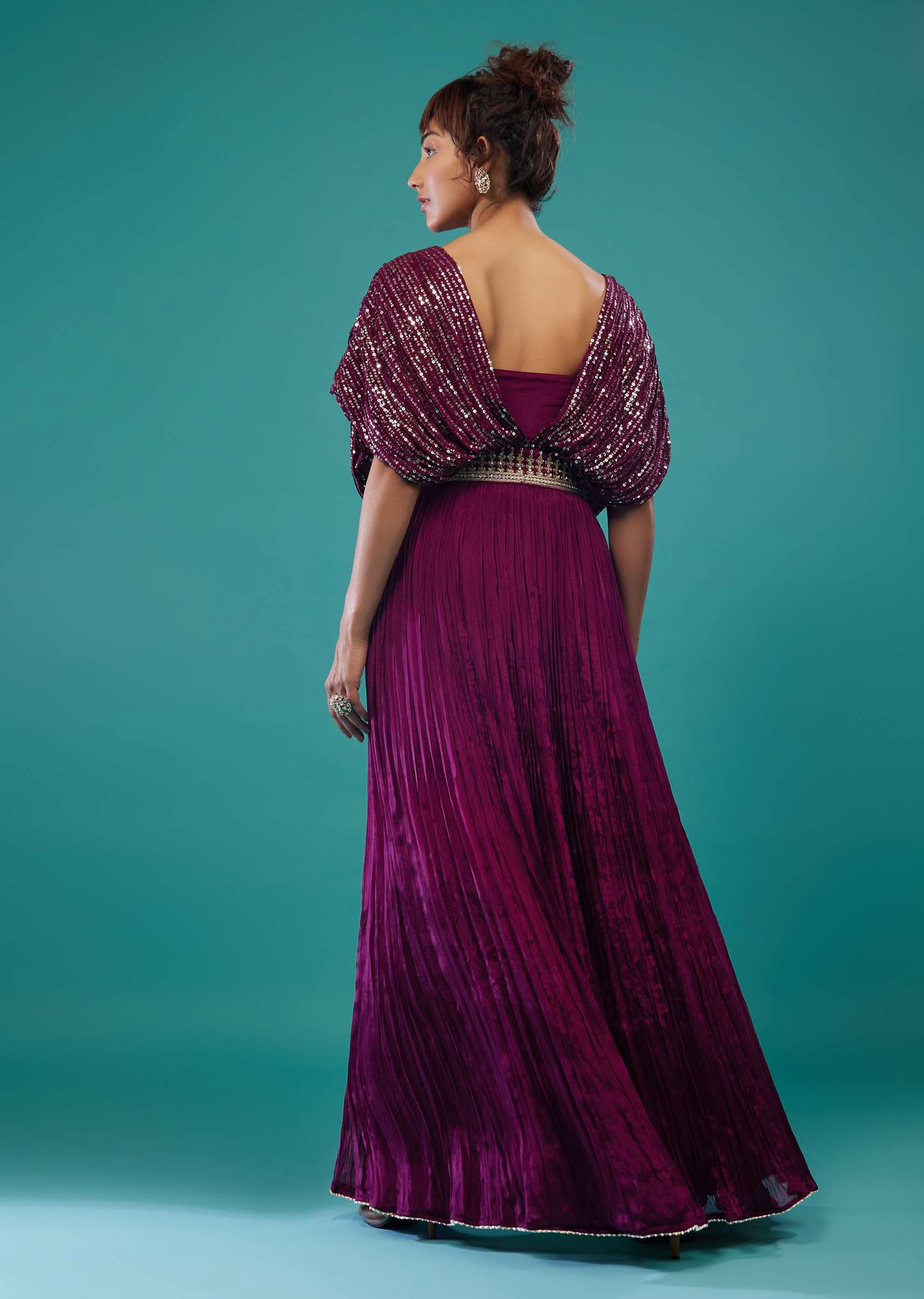 Burgundy Purple Hand-Embroidered Palazzo Crop-Top Set In Chinon - Image 6