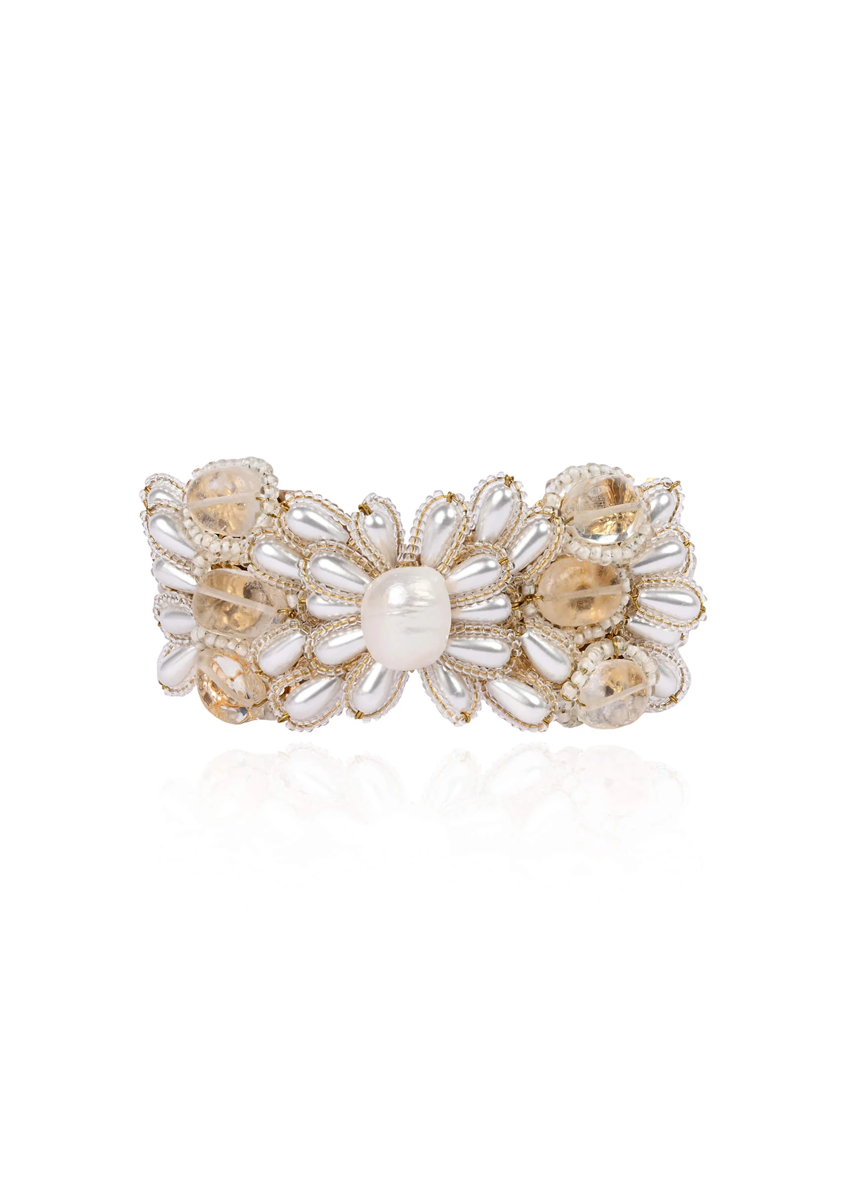 butterfly shape white pearl and oval stone all size bracelet - Image 3