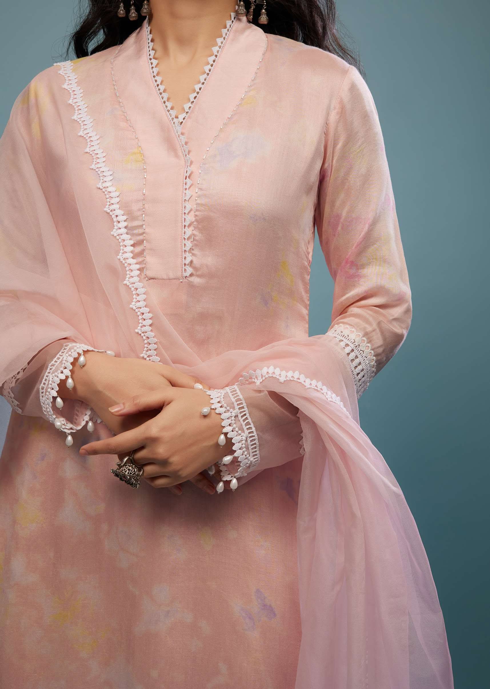 Candy Pink Pant Suit Set In Viscose Silk - Image 4