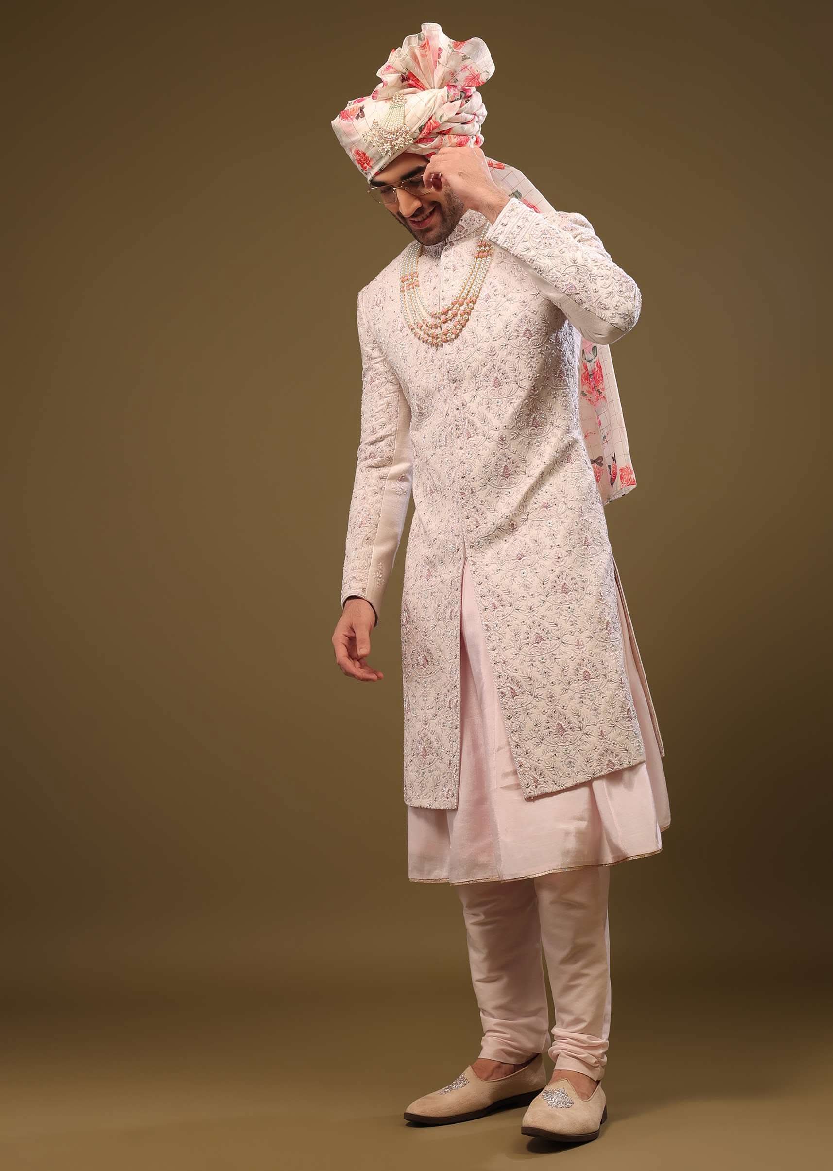 Candy Pink Silk Sherwani Set In Cutdana And Sequin Embroidery With Threadwork - Image 2