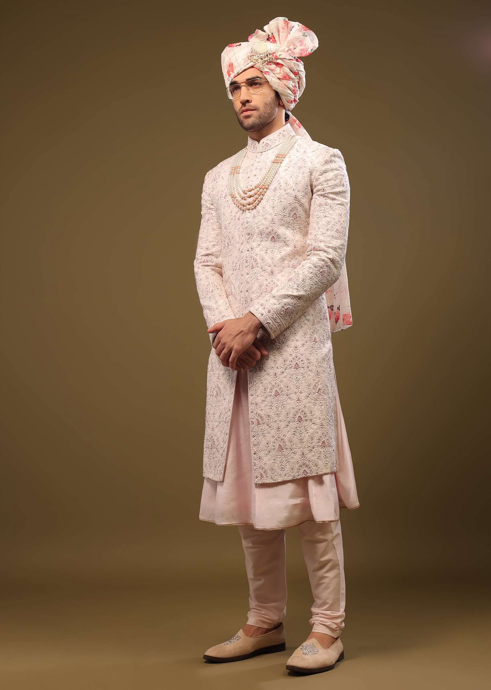 Candy Pink Silk Sherwani Set In Cutdana And Sequin Embroidery With Threadwork - Image 4