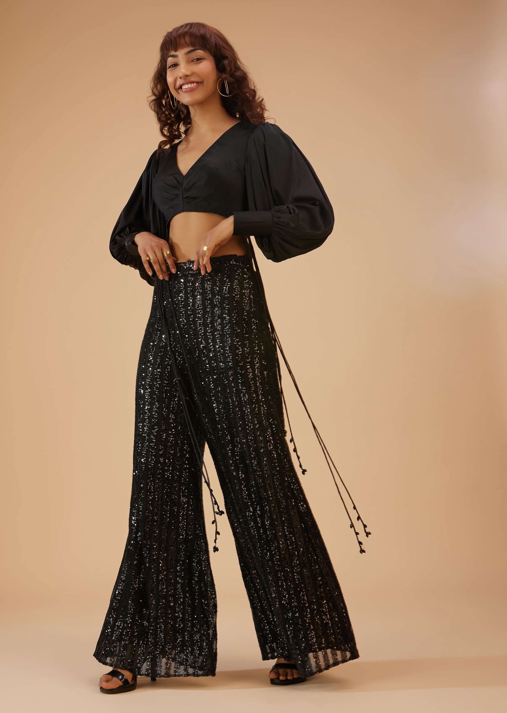 Caviar Black Palazzo And Crop-Top Set - Image 3