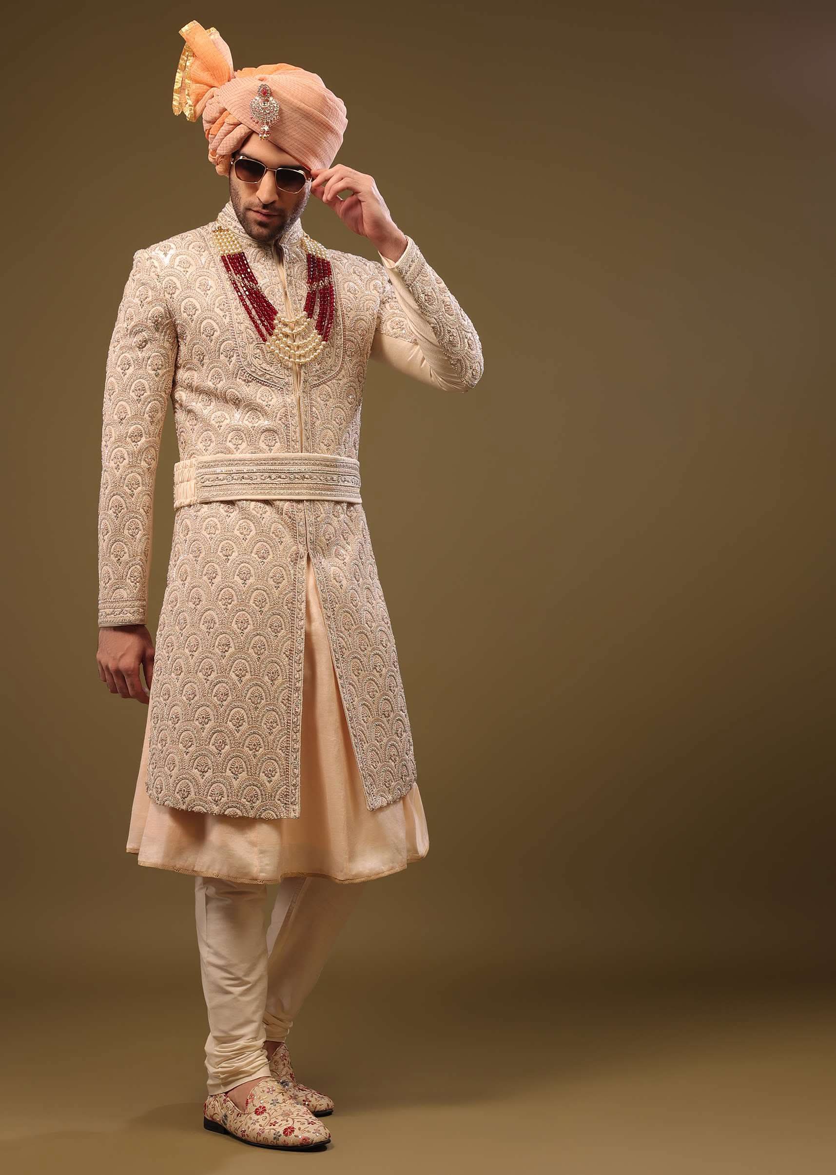 Champagne Brown Silk Sherwani Set With Hand Embroidery - Image 5