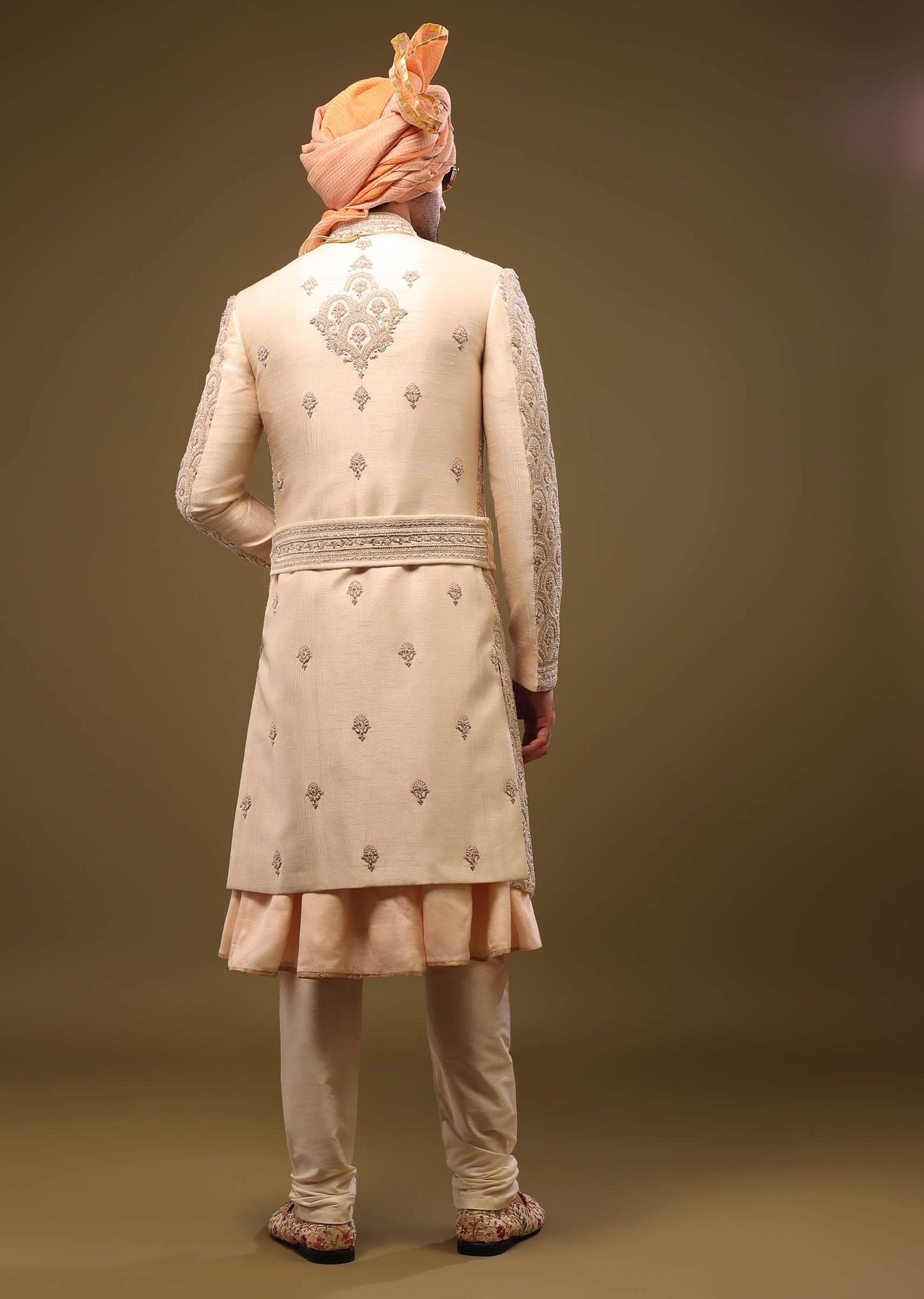 Champagne Brown Silk Sherwani Set With Hand Embroidery - Image 7