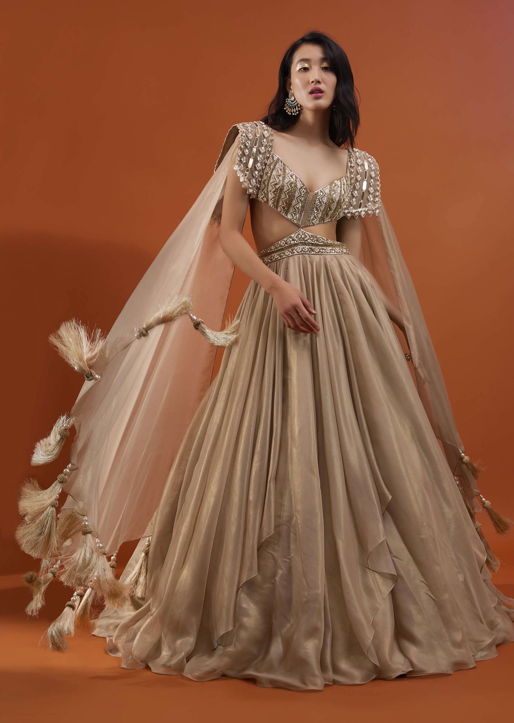 Champagne Gold Akasia Gown With Tassel Wing Cape Sleeves - NOOR 2022 - Image 7