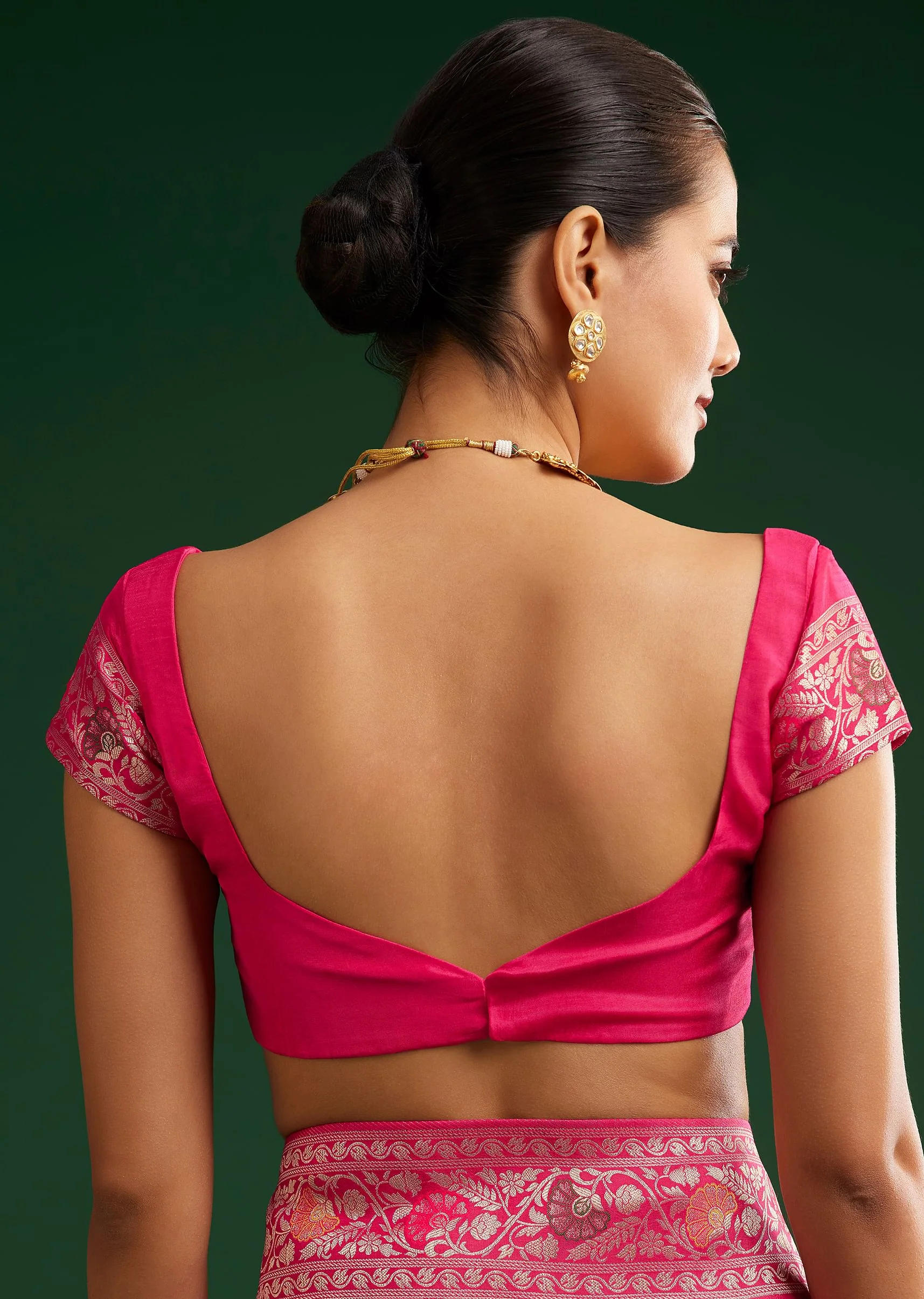 Classic Rani Pink Dola Silk Saree With Zari Detailing - Image 8