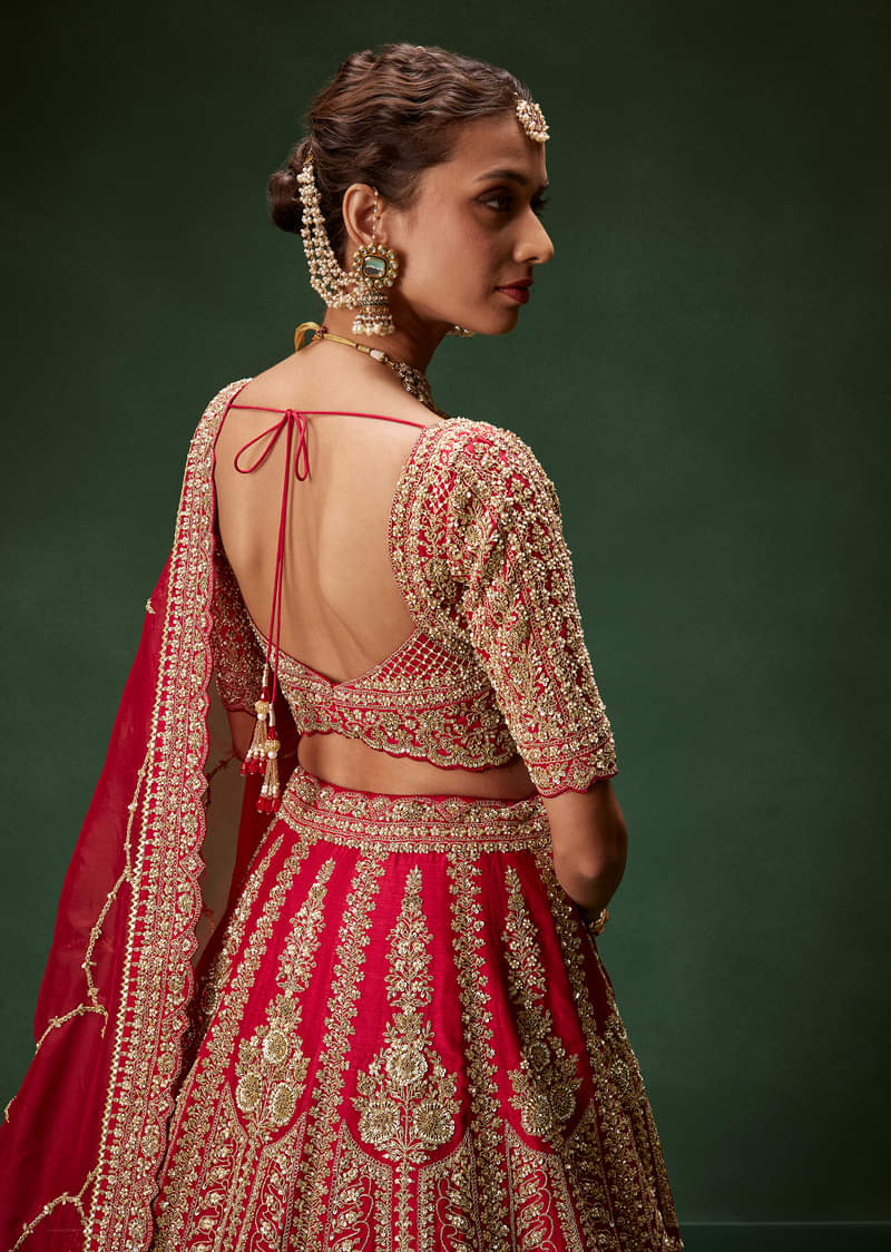 Classic Red Bridal Lehenga With All Over Zari And Dori Embroidery - Image 6