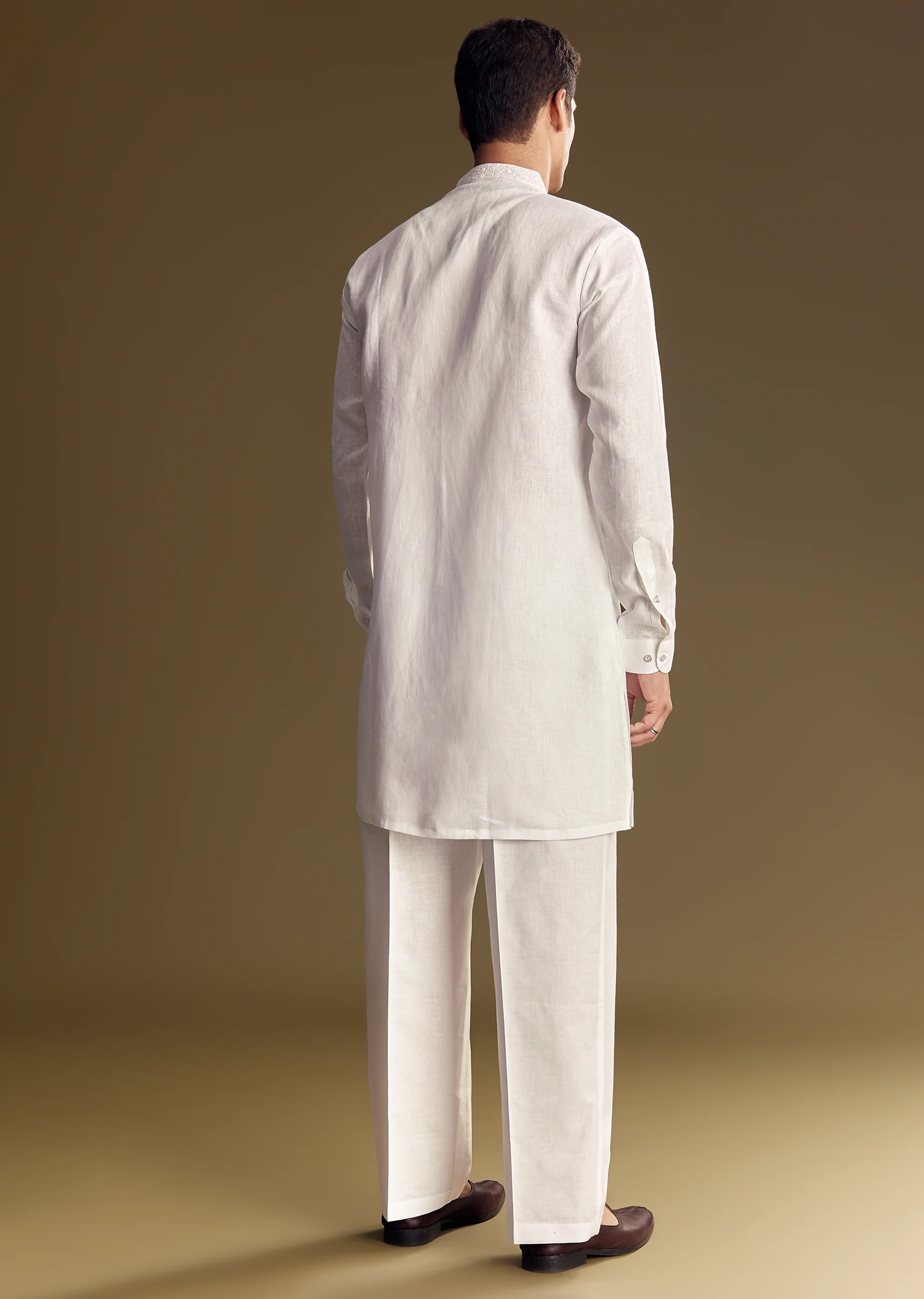 Classic White Twin Style – Cut Dana Kurta Palazzo Set For Her And White Linen Embroidered Kurta Set For Him - Image 10