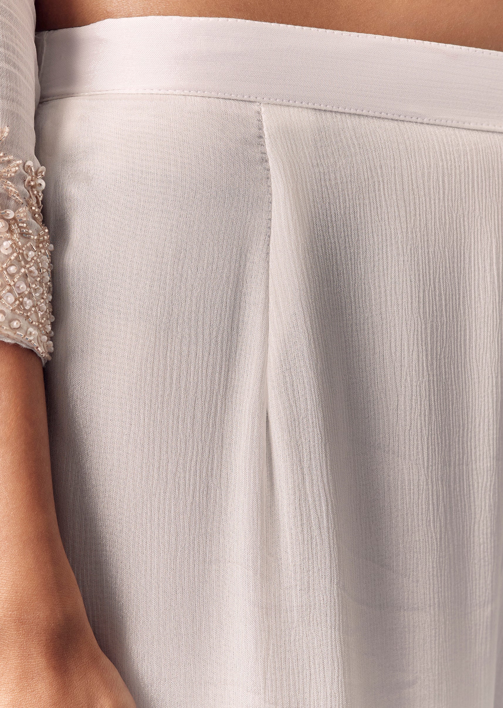 Classic White Twin Style – Cut Dana Kurta Palazzo Set For Her And White Linen Embroidered Kurta Set For Him - Image 6