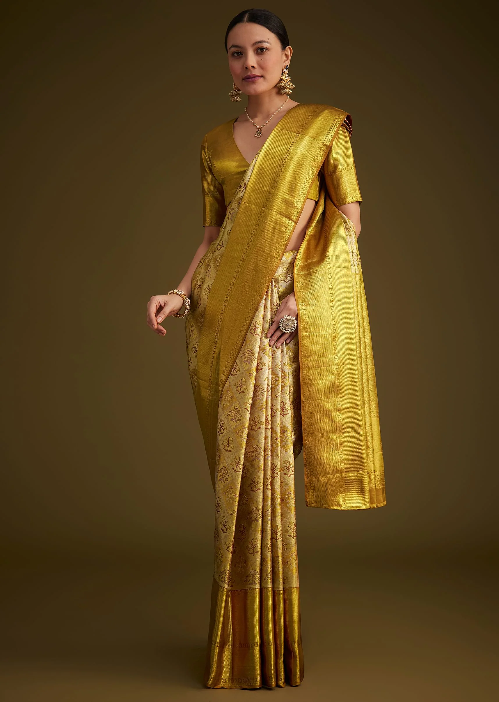Coffee Beige Kanjivaram Silk Saree With Golden Zari Border - Image 3