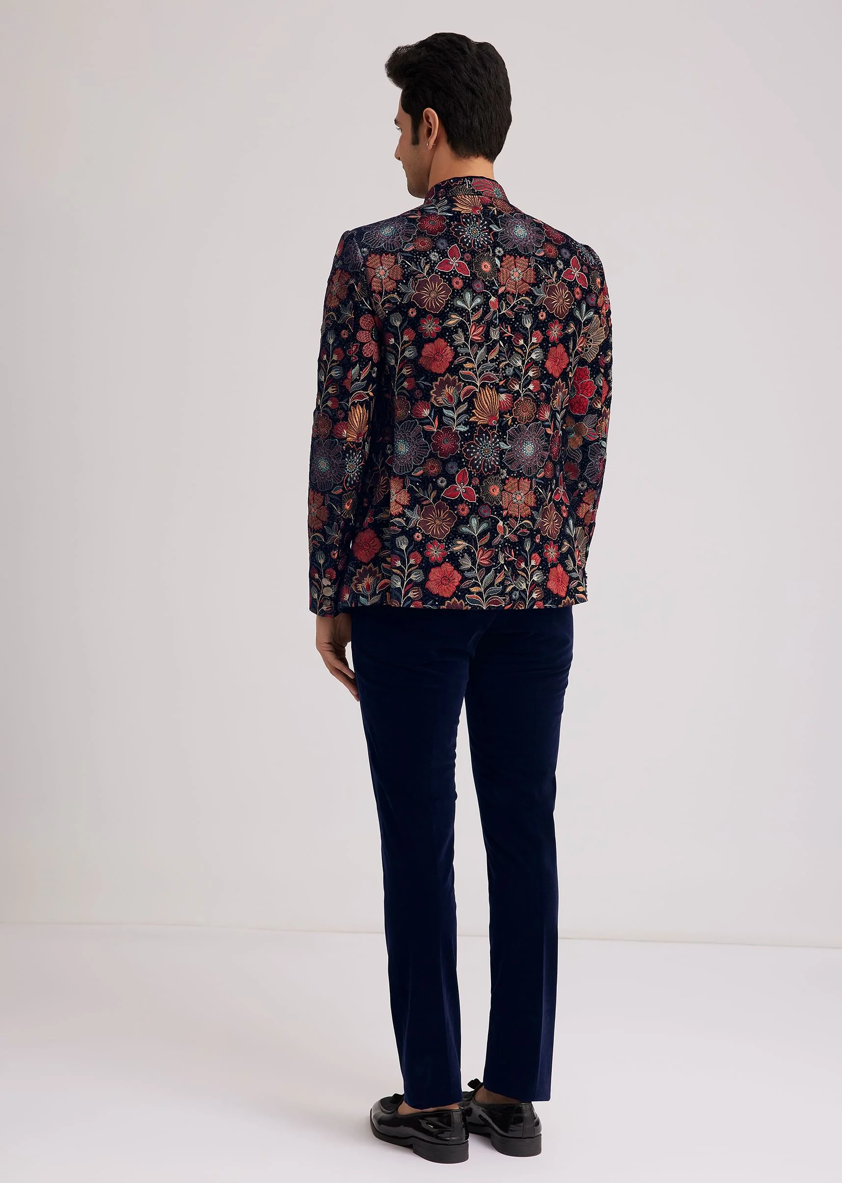 Multi Velvet Jodhpuri Set With Floral Embroidery - Image 5