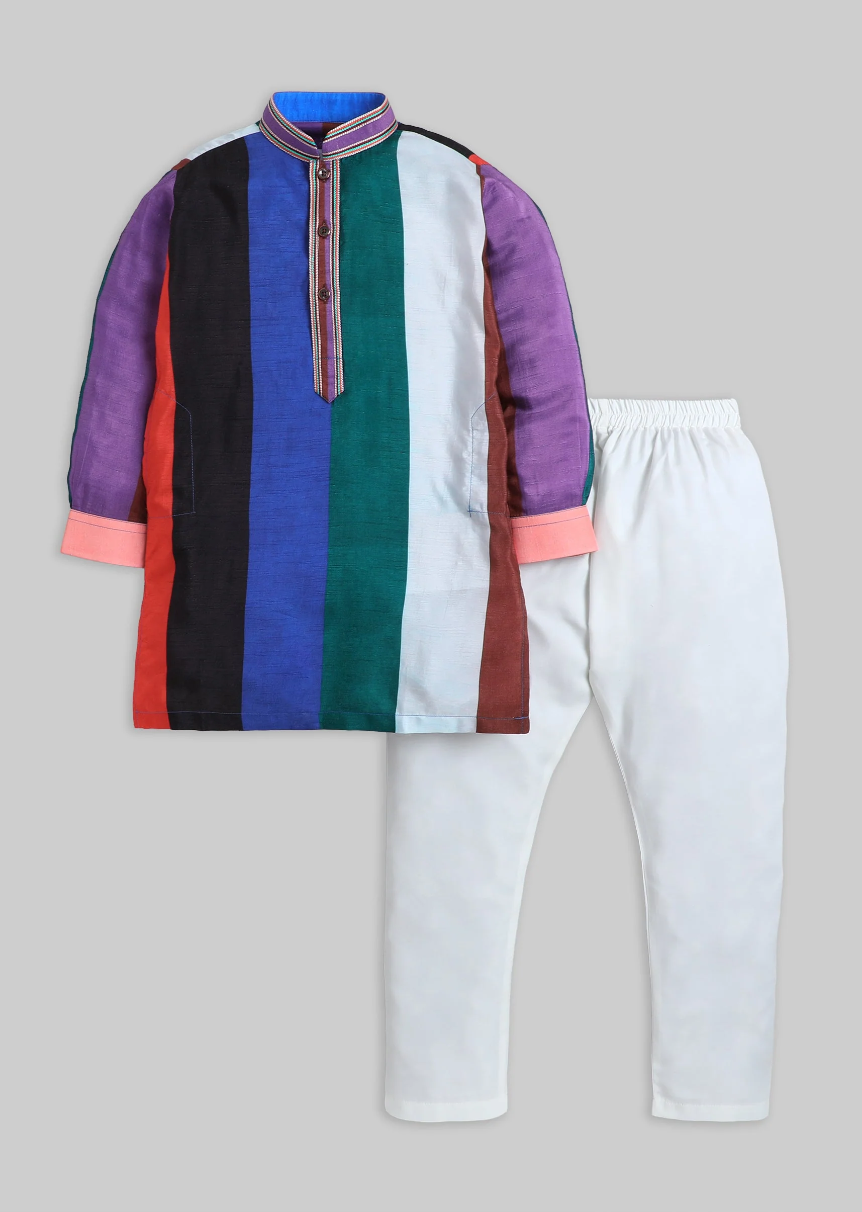 Colour Blocked Kurta Set For Boys