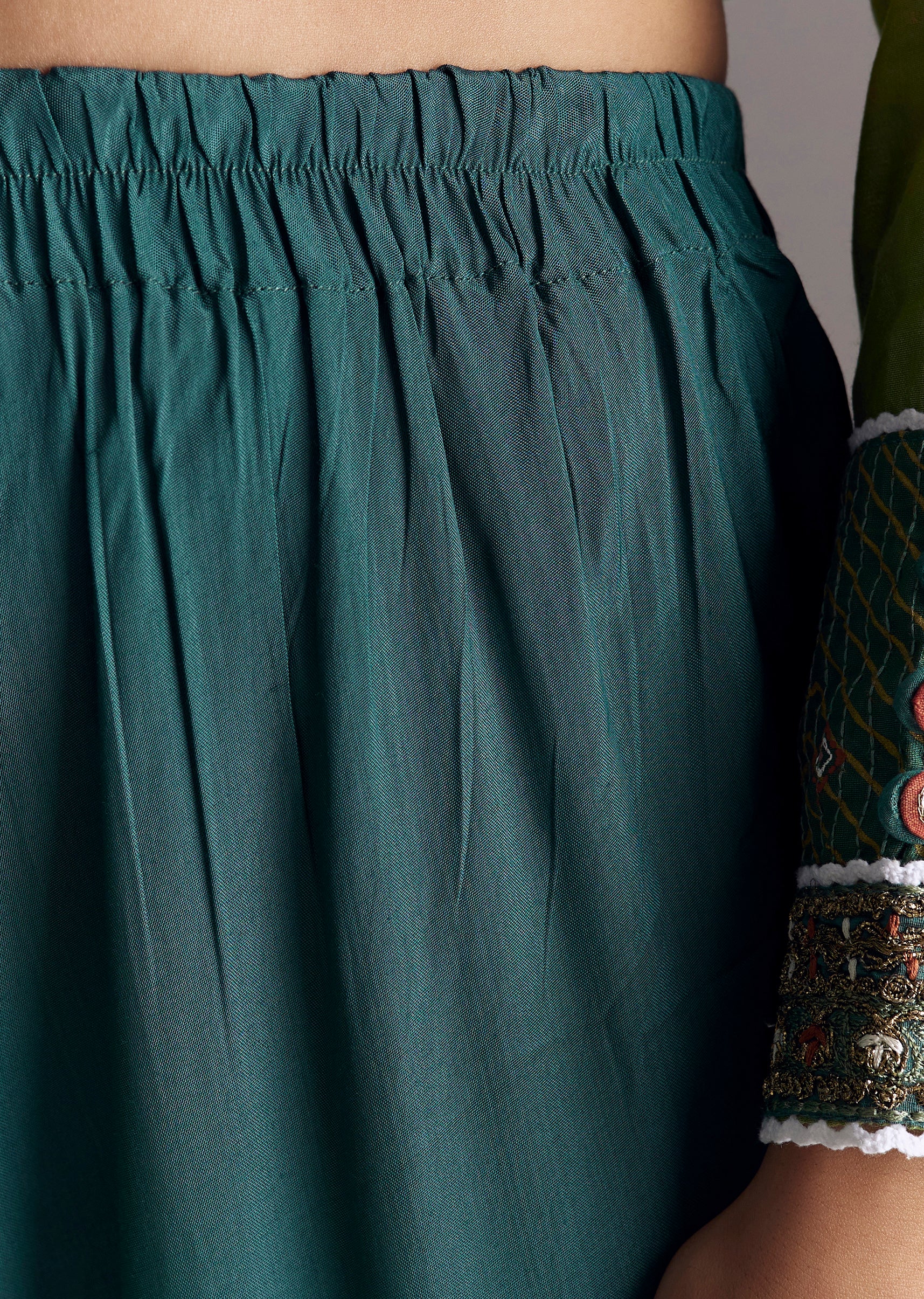 Colourful Artisan Festive Couple Set – Multi-Color Chanderi Anarkali For Her And Teal Kalamkari Kurta Set For Him - Image 7