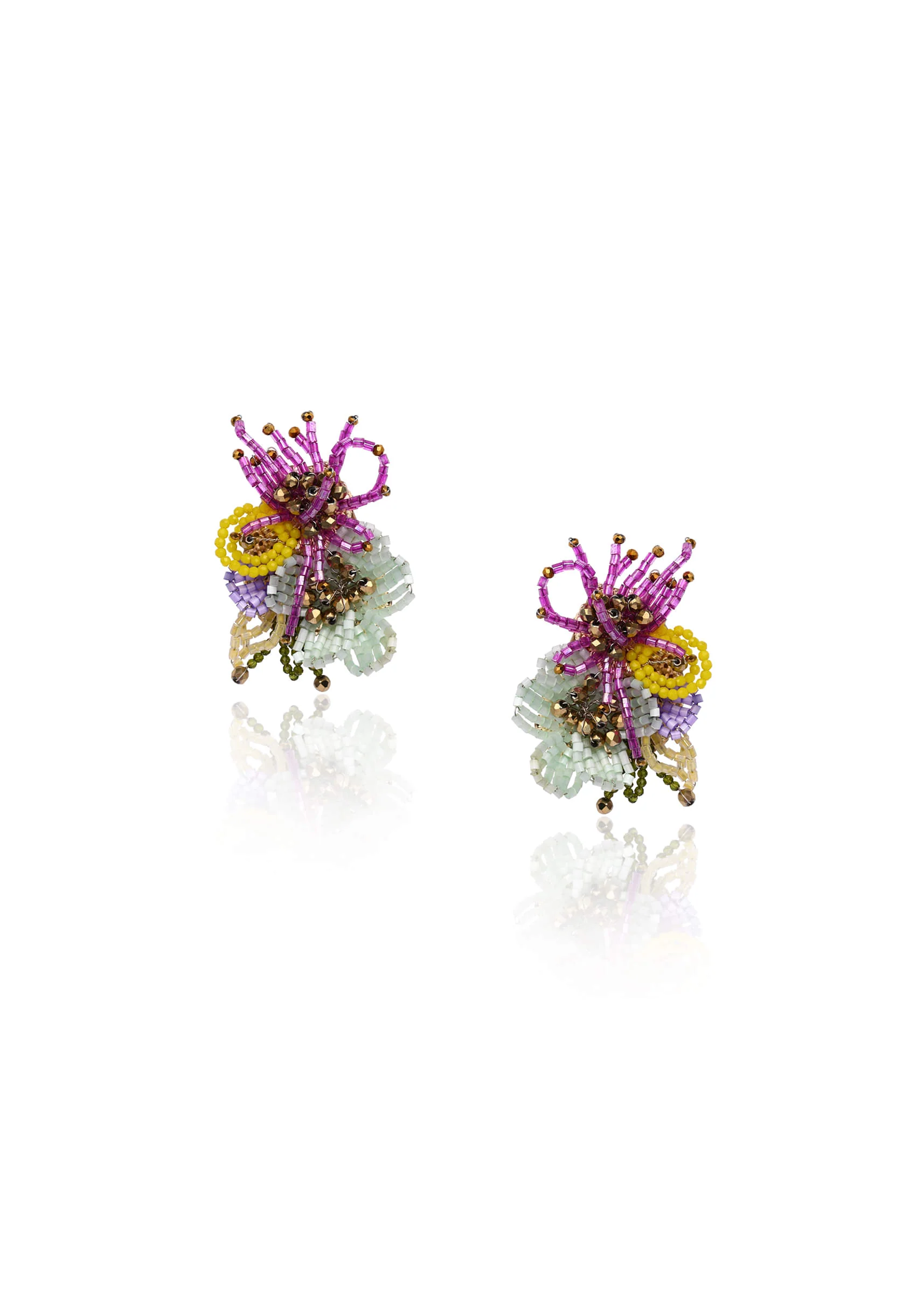 Colourful Crystal Beaded Flower Abstart Big Studs - Image 2