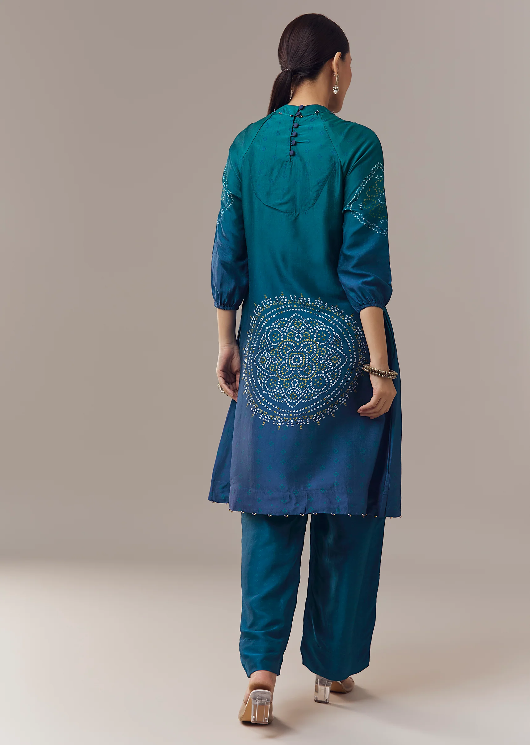 Contemporary Blue Festive Couple Set – Blue Ombre Silk Coord Set For Her And Blue Kurta Jacket Set For Him - Image 6