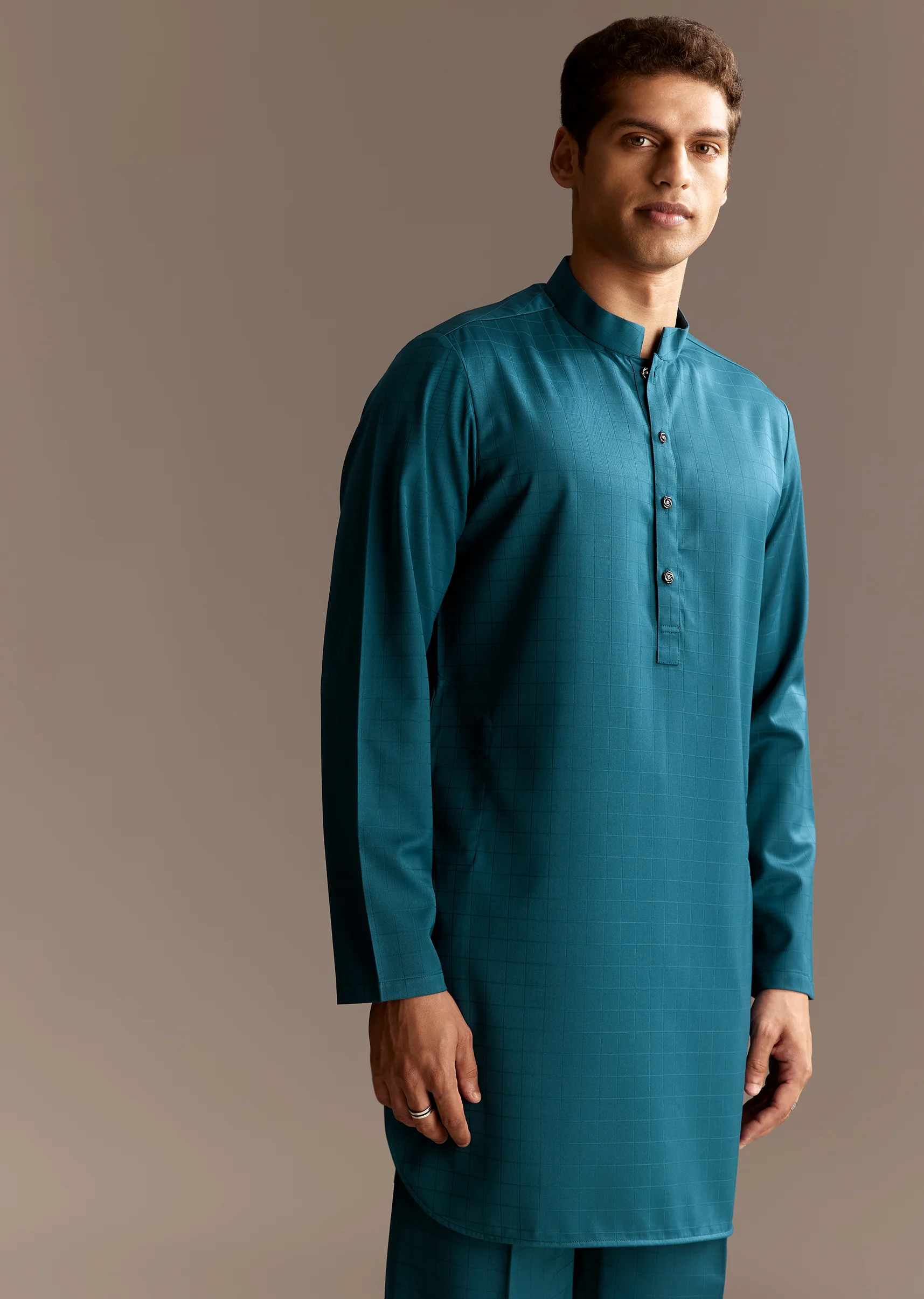 Contemporary Blue Festive Couple Set – Blue Ombre Silk Coord Set For Her And Blue Kurta Jacket Set For Him - Image 9