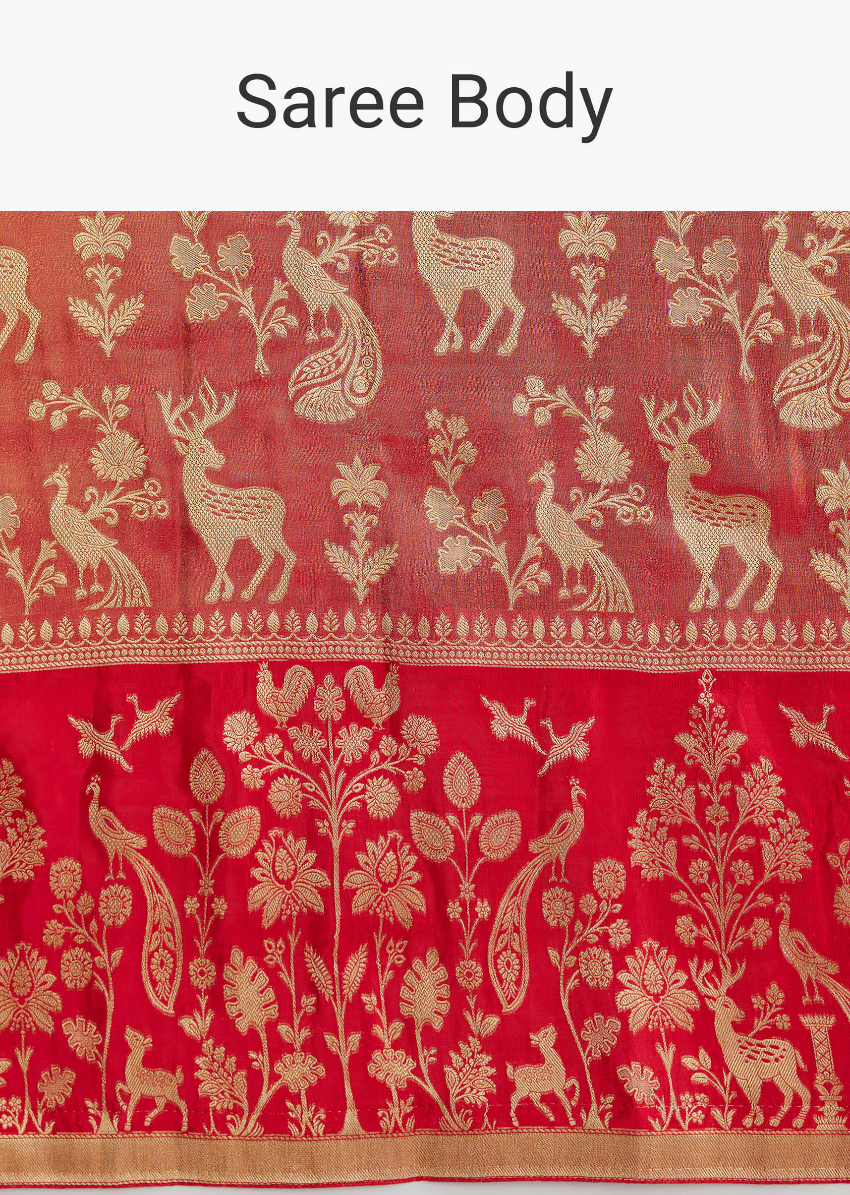 Coral Red Silk Woven Saree With Zari Work - Image 9