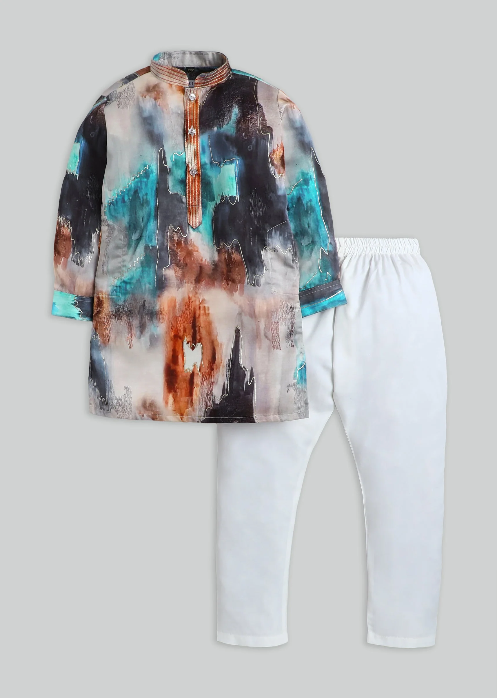 Cotton Abstract Kurta Set For Boys