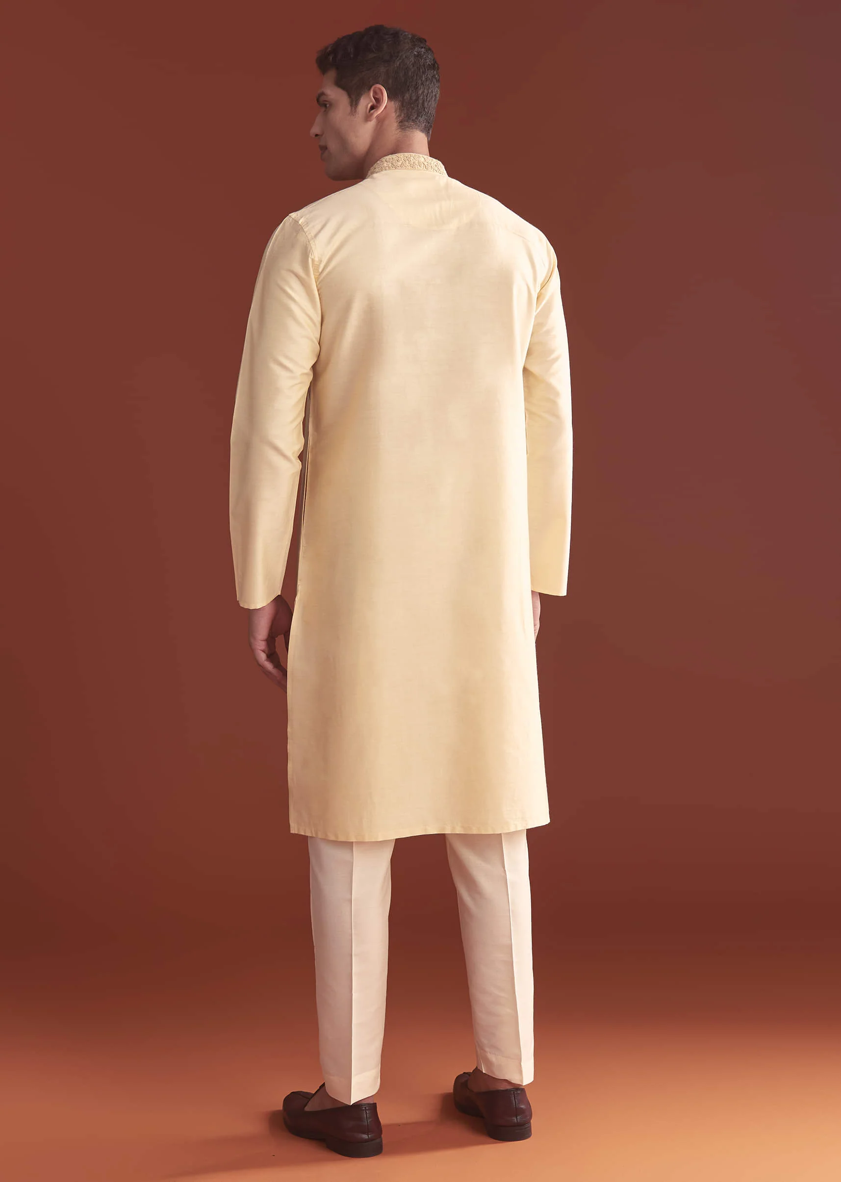 Cream Banarasi Silk Kurta Set For Men With Kashmiri Work - Image 5