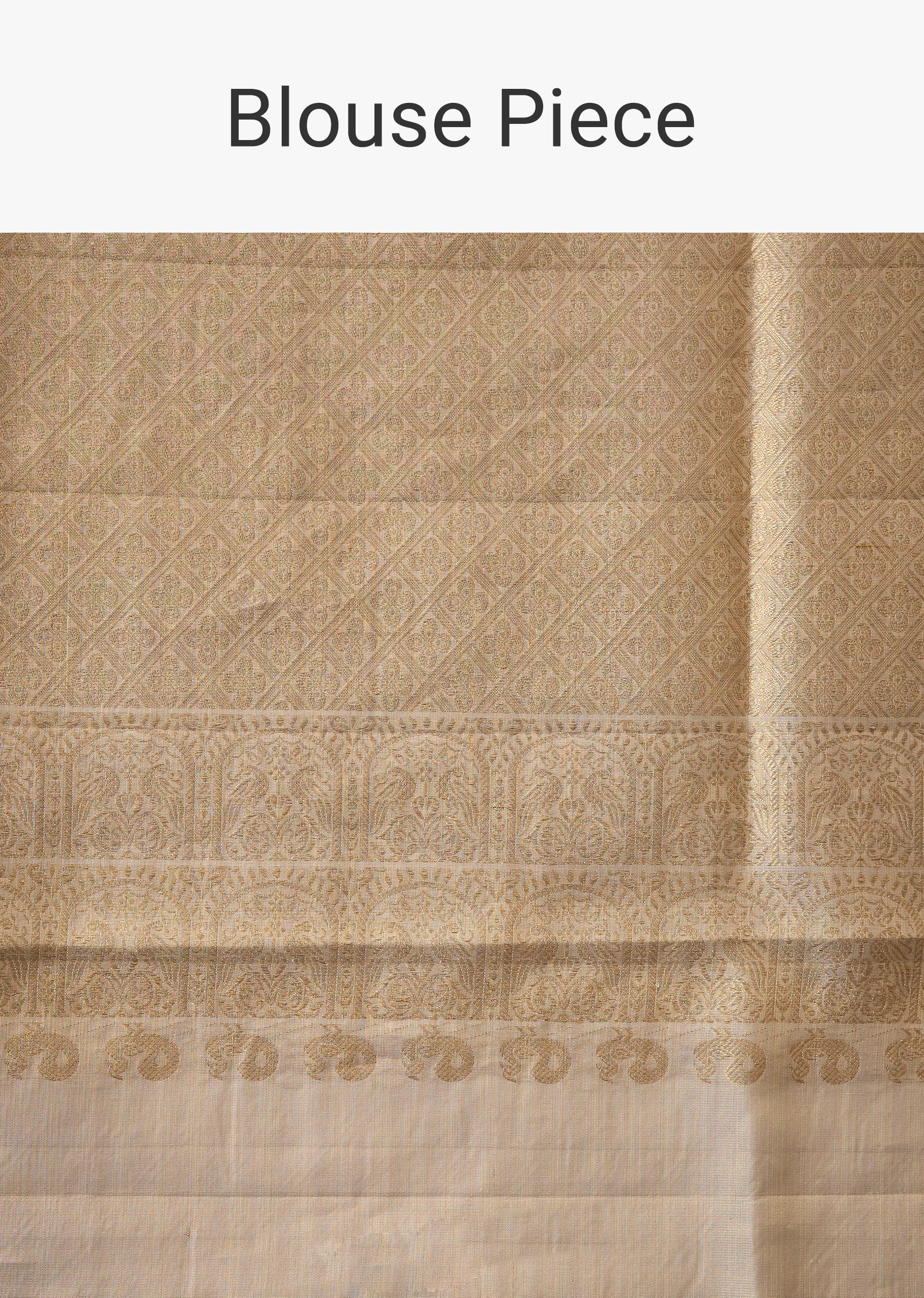 Cream Bridal Kanjivaram Floral Weave Saree with Unstitched Blouse - Image 10