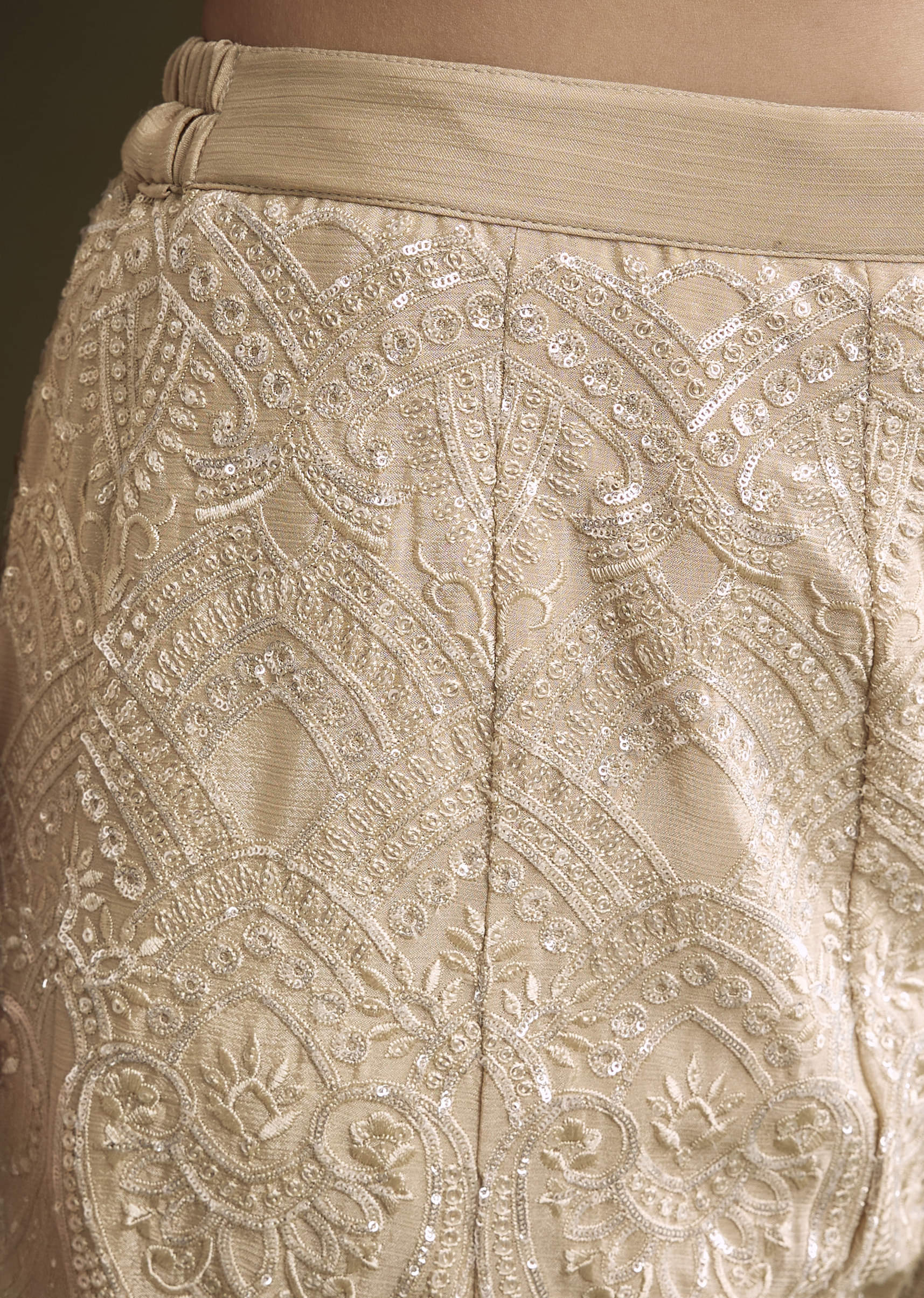 Cream Chinon Palazzo Suit With Sequins And Resham Work - Image 6