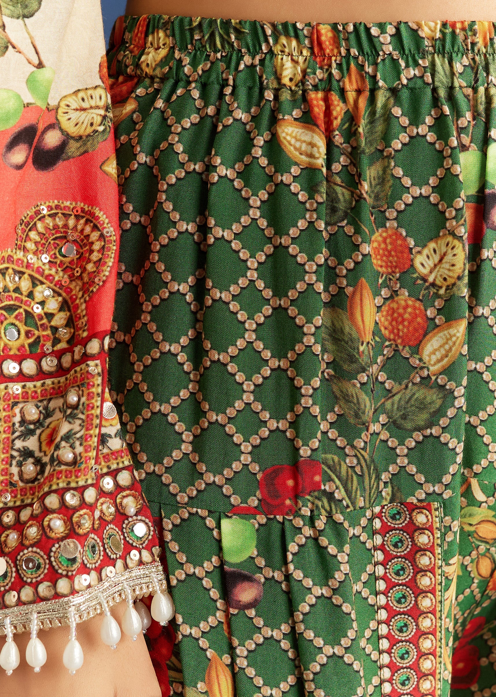 Cream Cotton Muslin Printed Asymmetrical Kurta Dhoti - Image 6