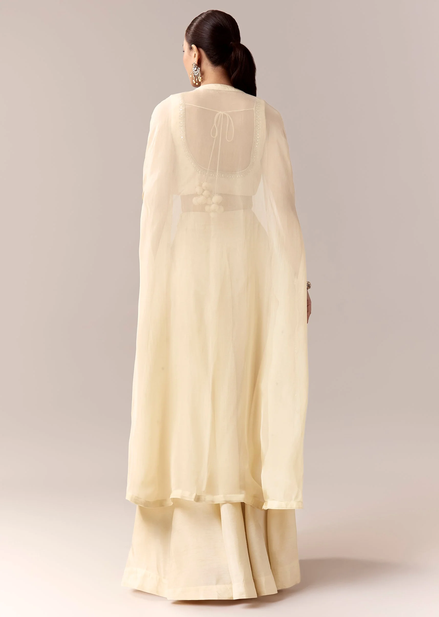 Cream Crop Top Pants Indo Western With Mirror Cut Dana Work - Image 5