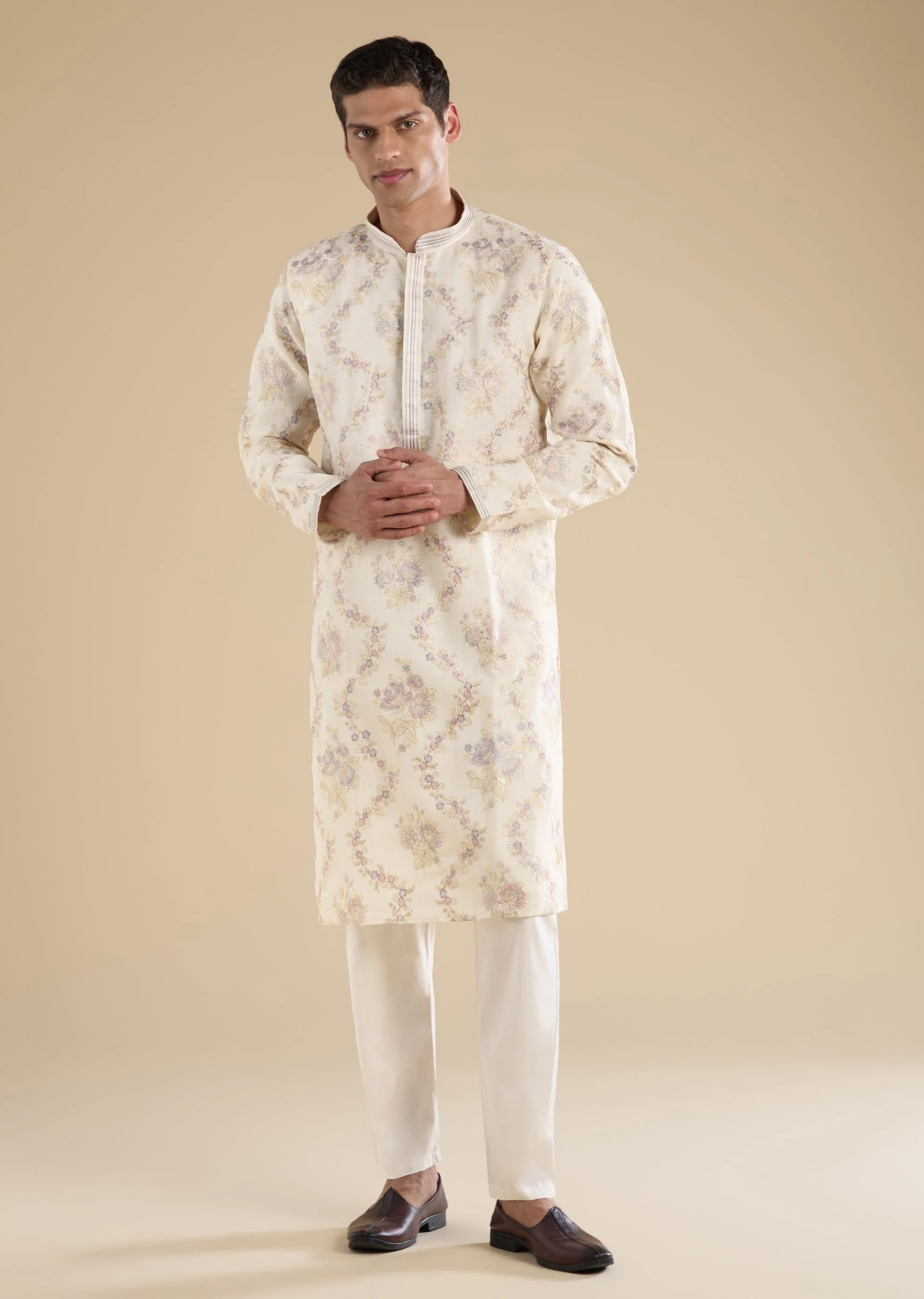 Cream Embroidered Kurta Set - Image 3