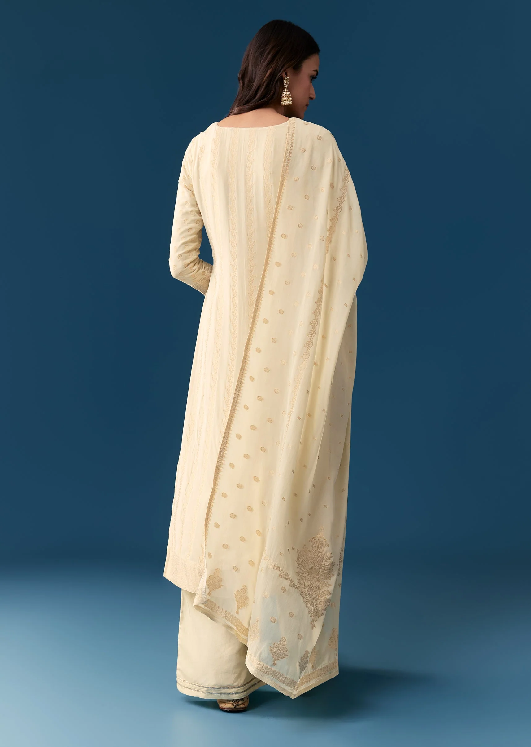 Cream Georgette Kurta Set With Zardosi Work - Image 5