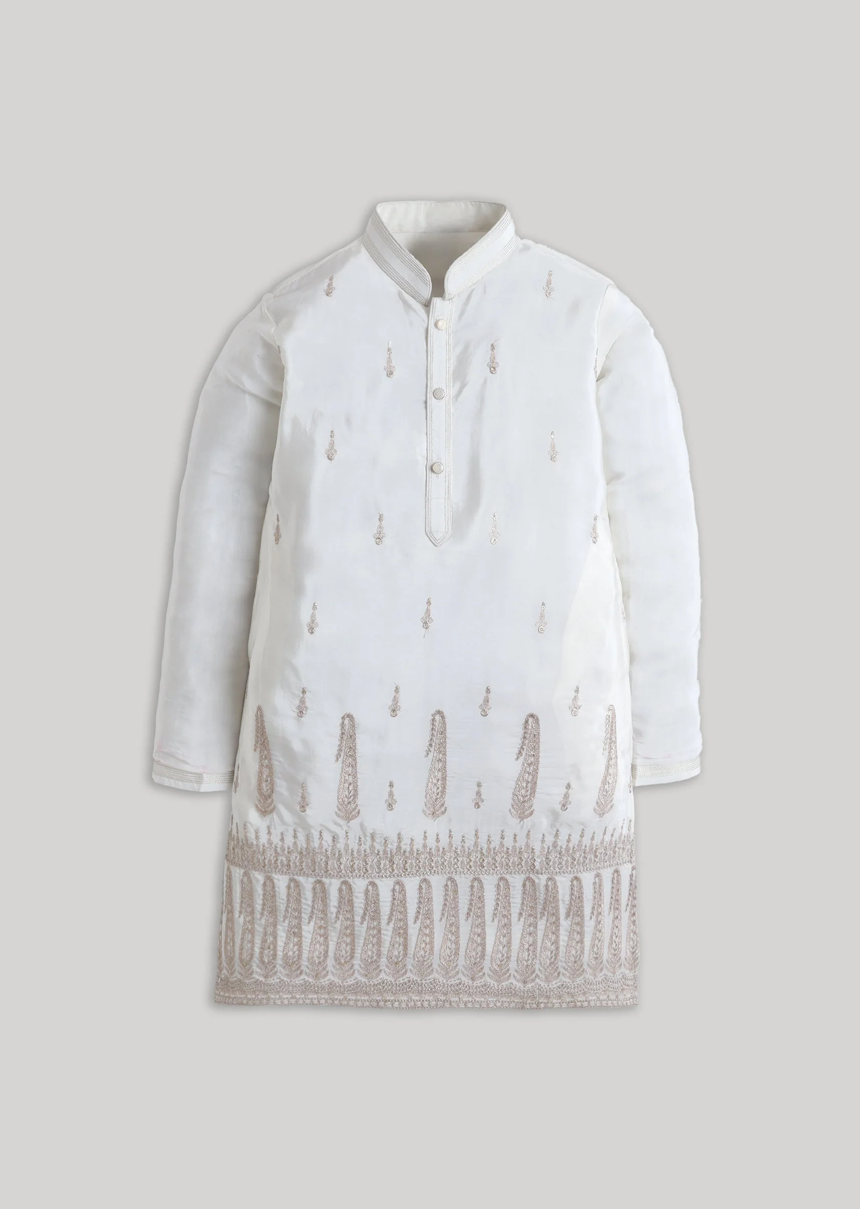 Cream Gold Silk Kurta Set With Zari Embroidery Detail - Image 2