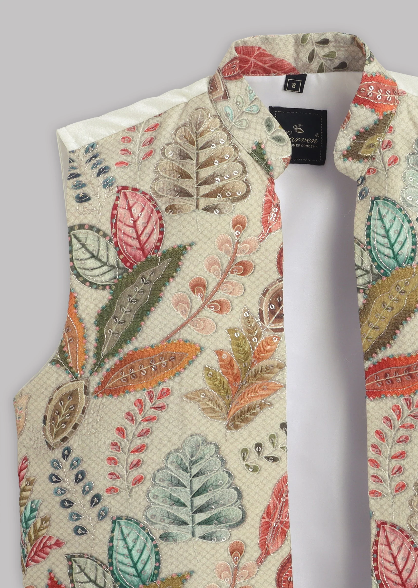 Cream Multi Floral Nehru Jacket Set - Image 10