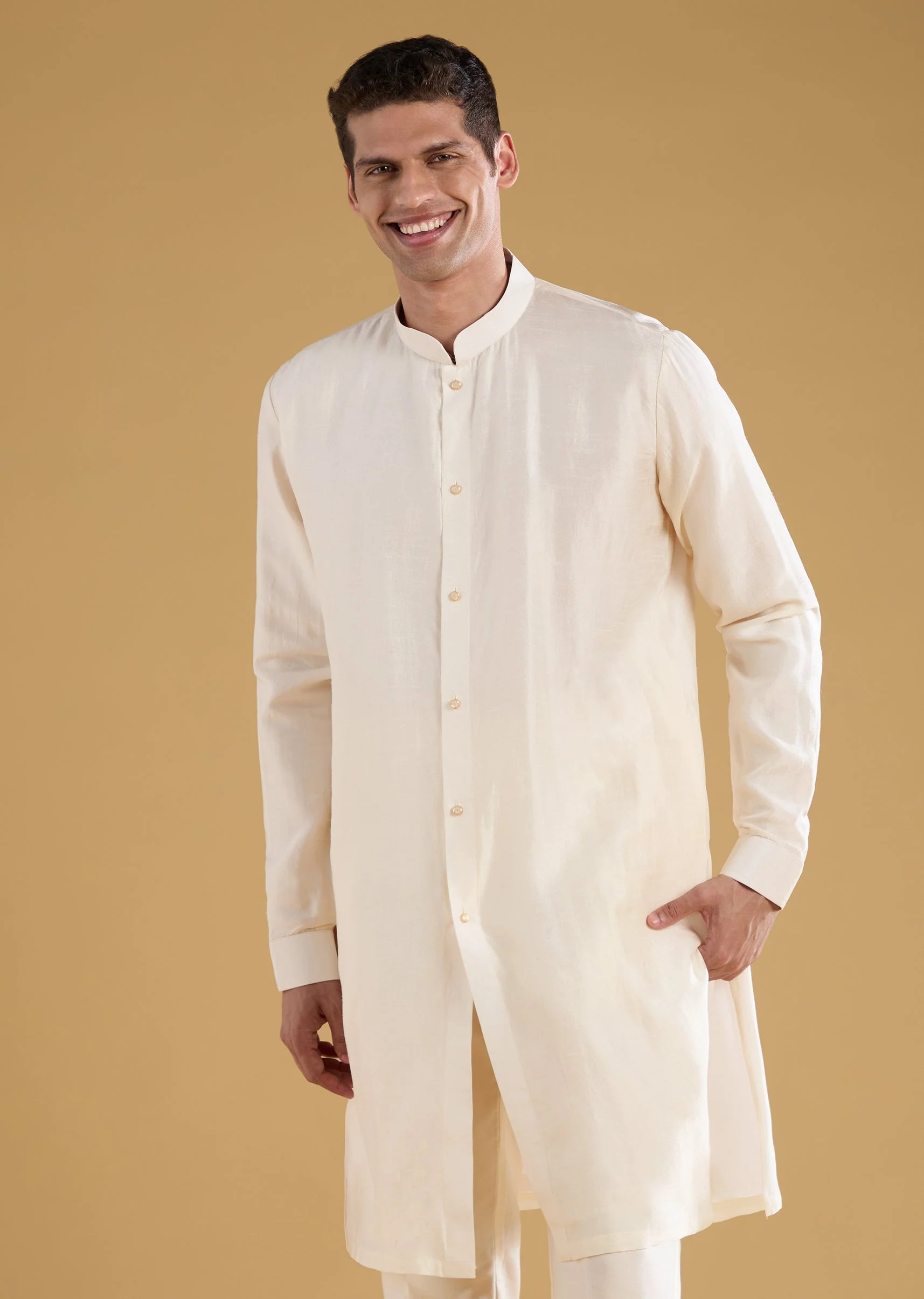Cream Silk Embellished Jacket and Kurta Set - Image 6