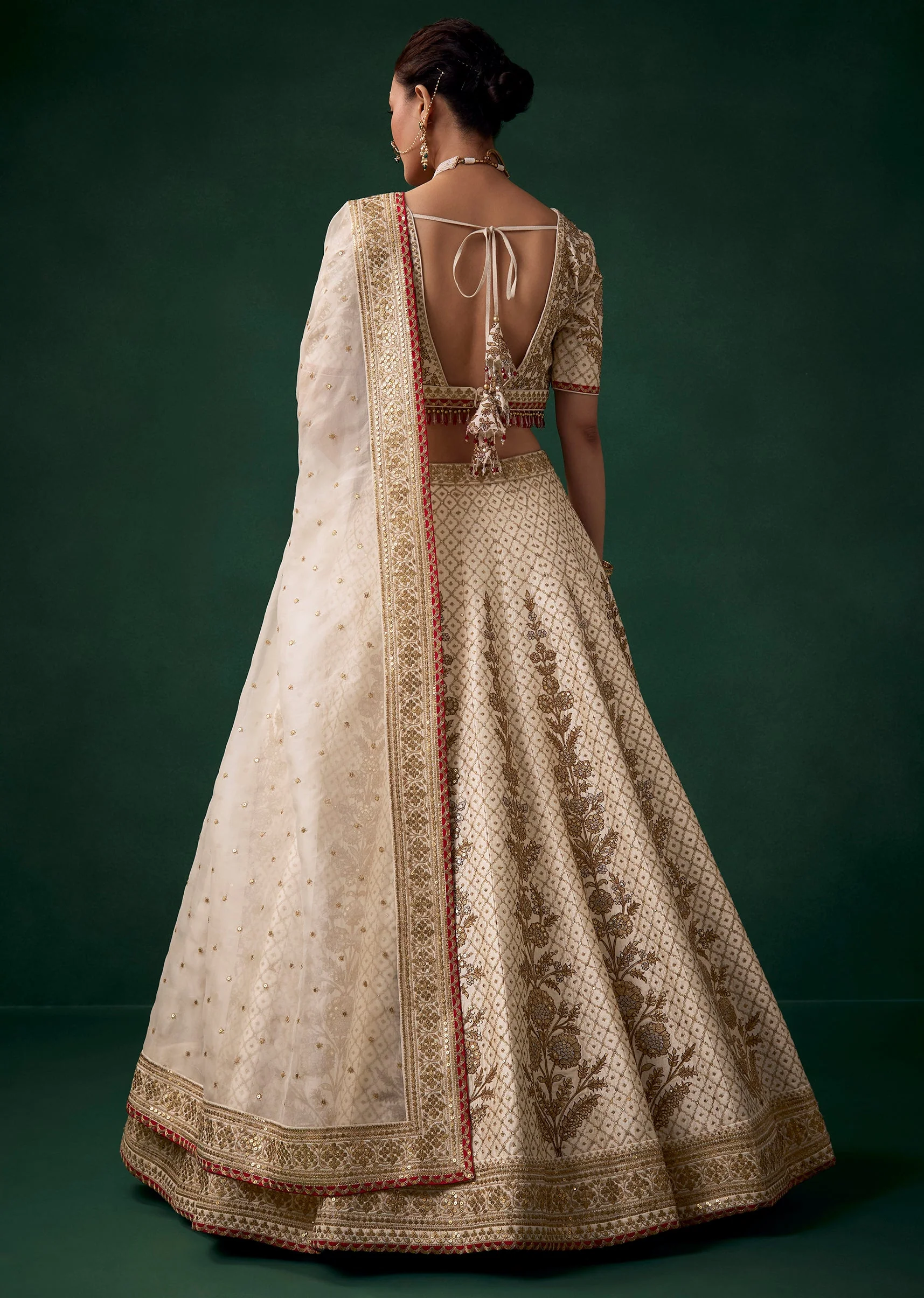 Cream Silk Panetar Bridal Lehenga With Embroidery And Two Dupattas - Image 2