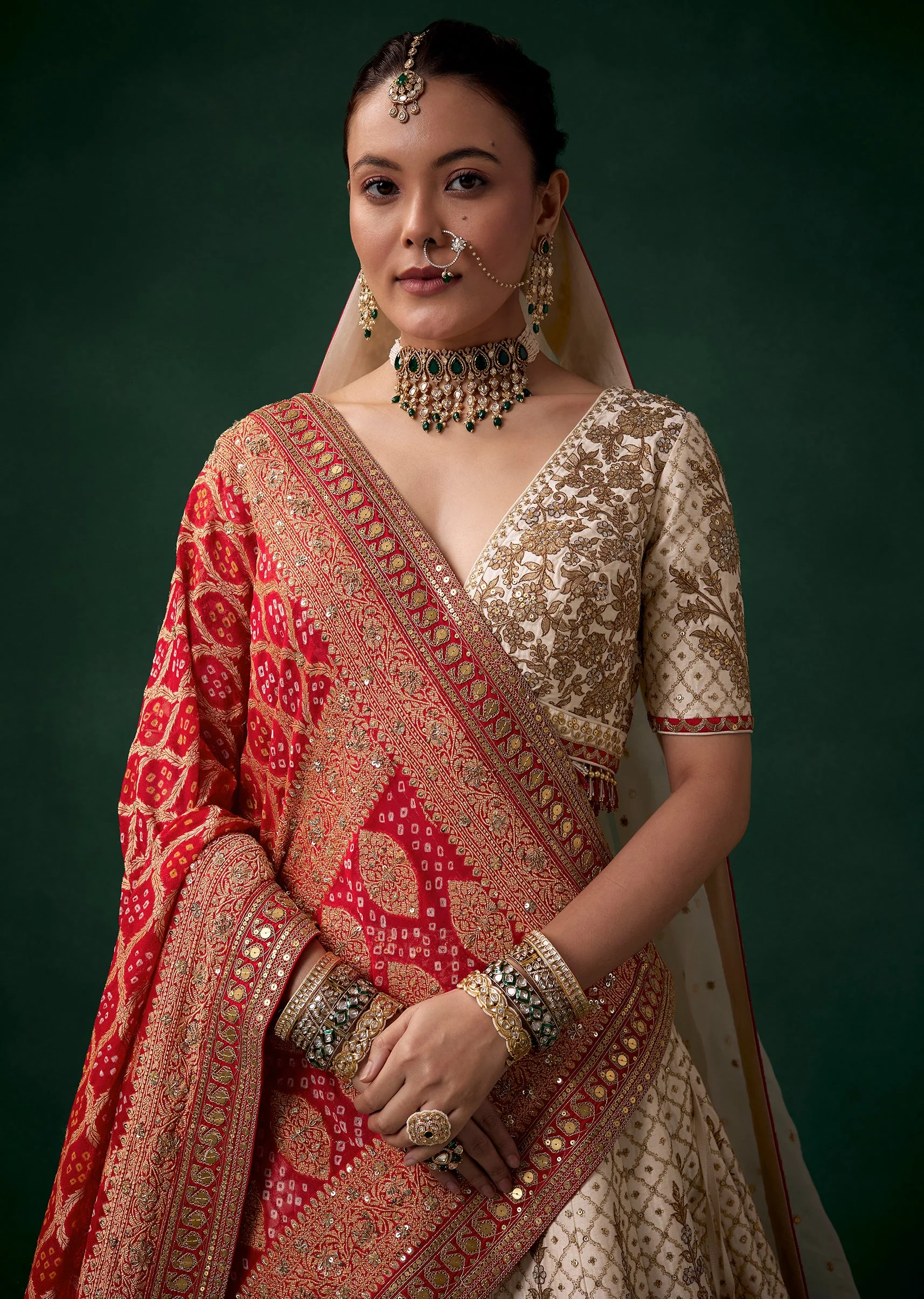 Cream Silk Panetar Bridal Lehenga With Embroidery And Two Dupattas - Image 3